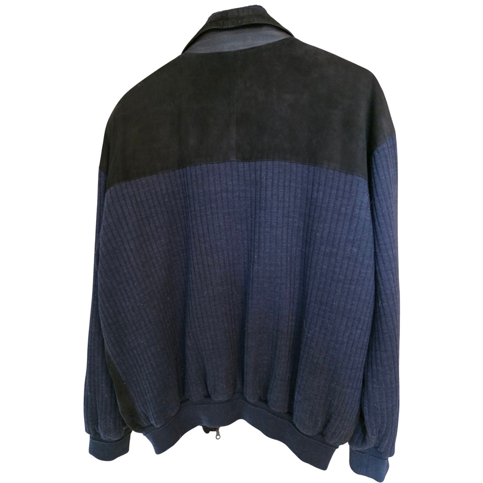 Vintage Mens Suede Knit Bomber Jacket Black Navy Embroidered Ship Lining Small - View 5