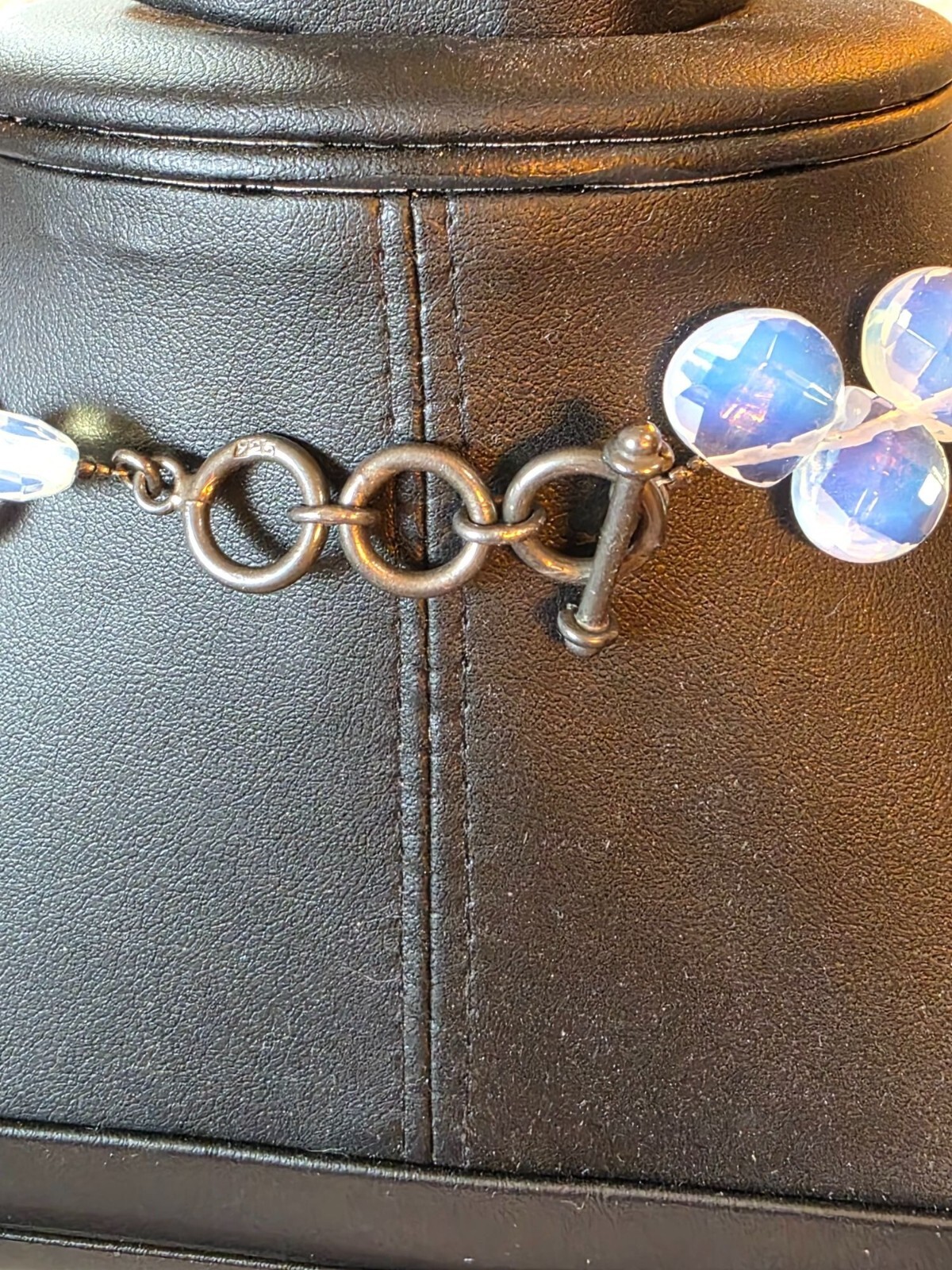 Sterling Silver Faceted Opalite Y-Drop Toggle Necklace Blue Clear 18 In - View 3