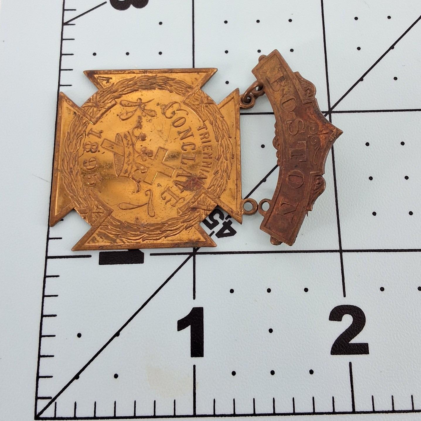Antique 1895 Knights Templar Triennial Conclave Boston Masonic Medal Pin - View 3
