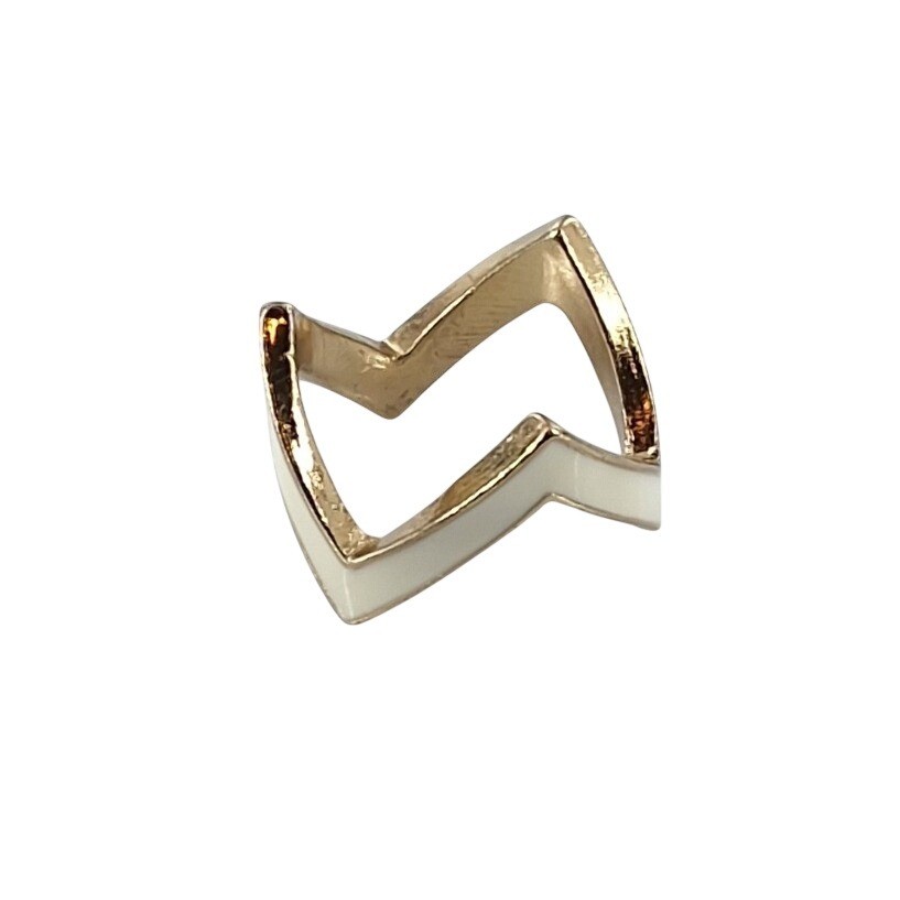 Gold Tone Chevron Zigzag Ring Cream Enamel Geometric Band Size 8