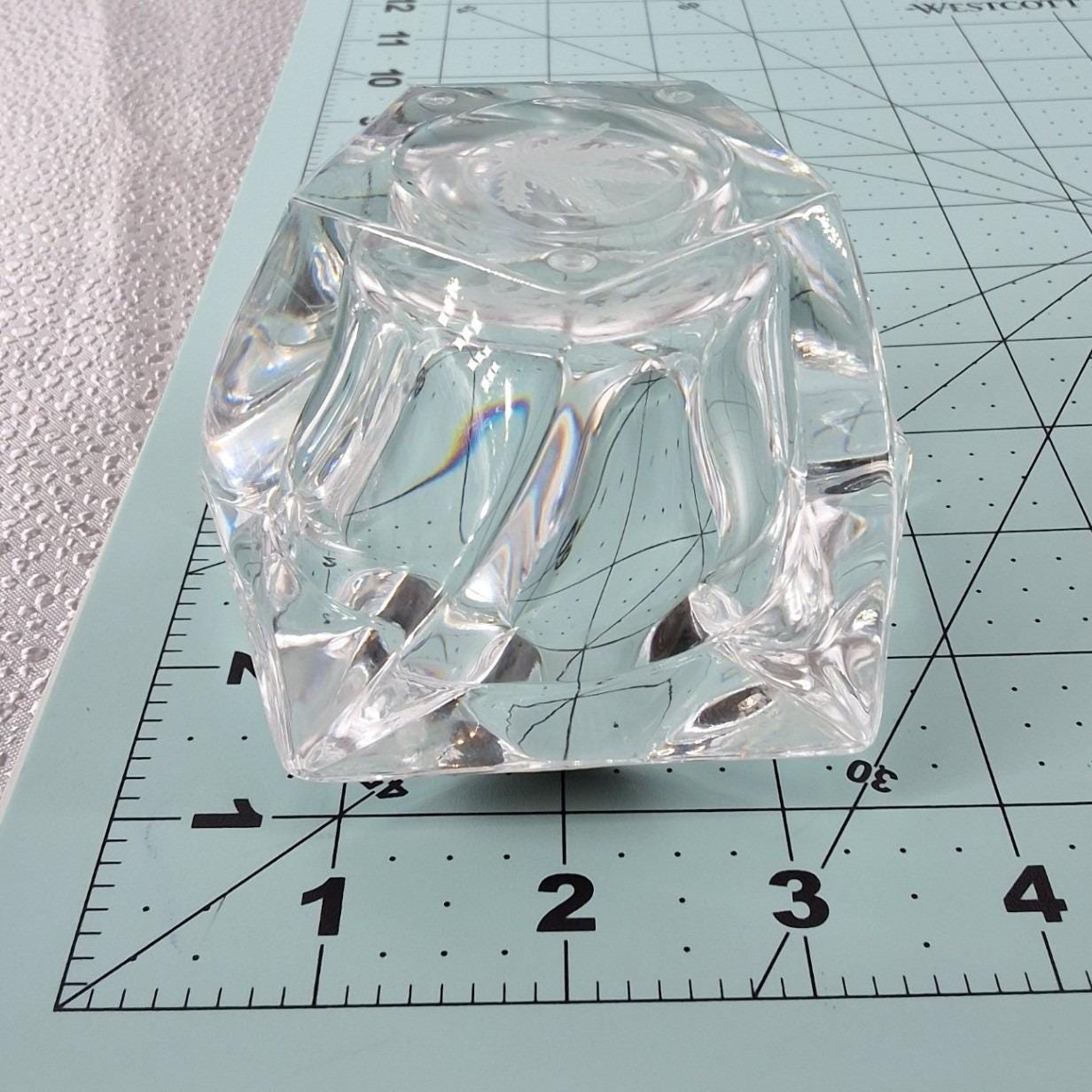 Vintage 24% Lead Crystal Votive Candle Holder Etched Leaf Base Made in USA Clear - View 4