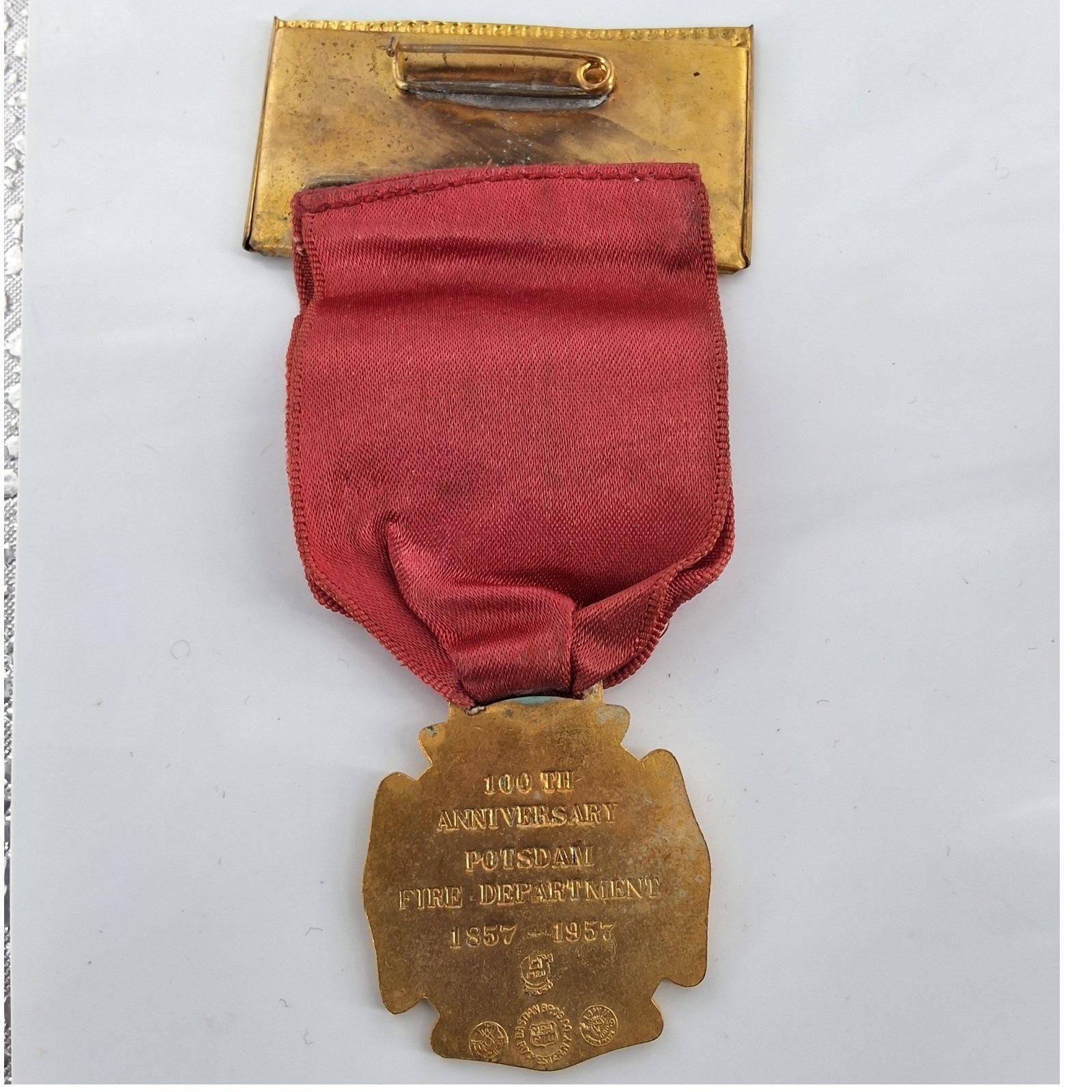 Vintage 1957 Potsdam Fire Department 100th Anniversary Medal NNYVFA Convention
