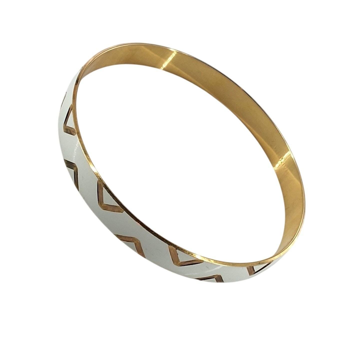 Napier Vintage Gold Tone Cream Enamel Chevron Bangle Bracelet Hallmarked
