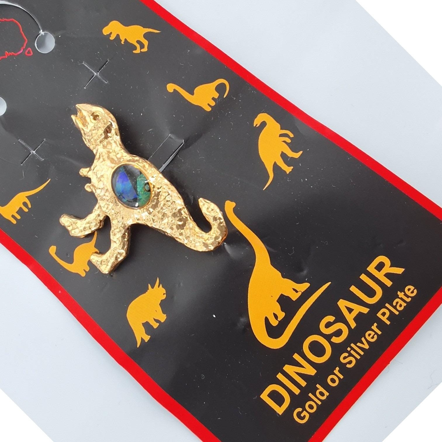 Opal Jewellery Gold Plated Dinosaur T-Rex Pin Australian Opal Inlay Vintage NEW - View 4