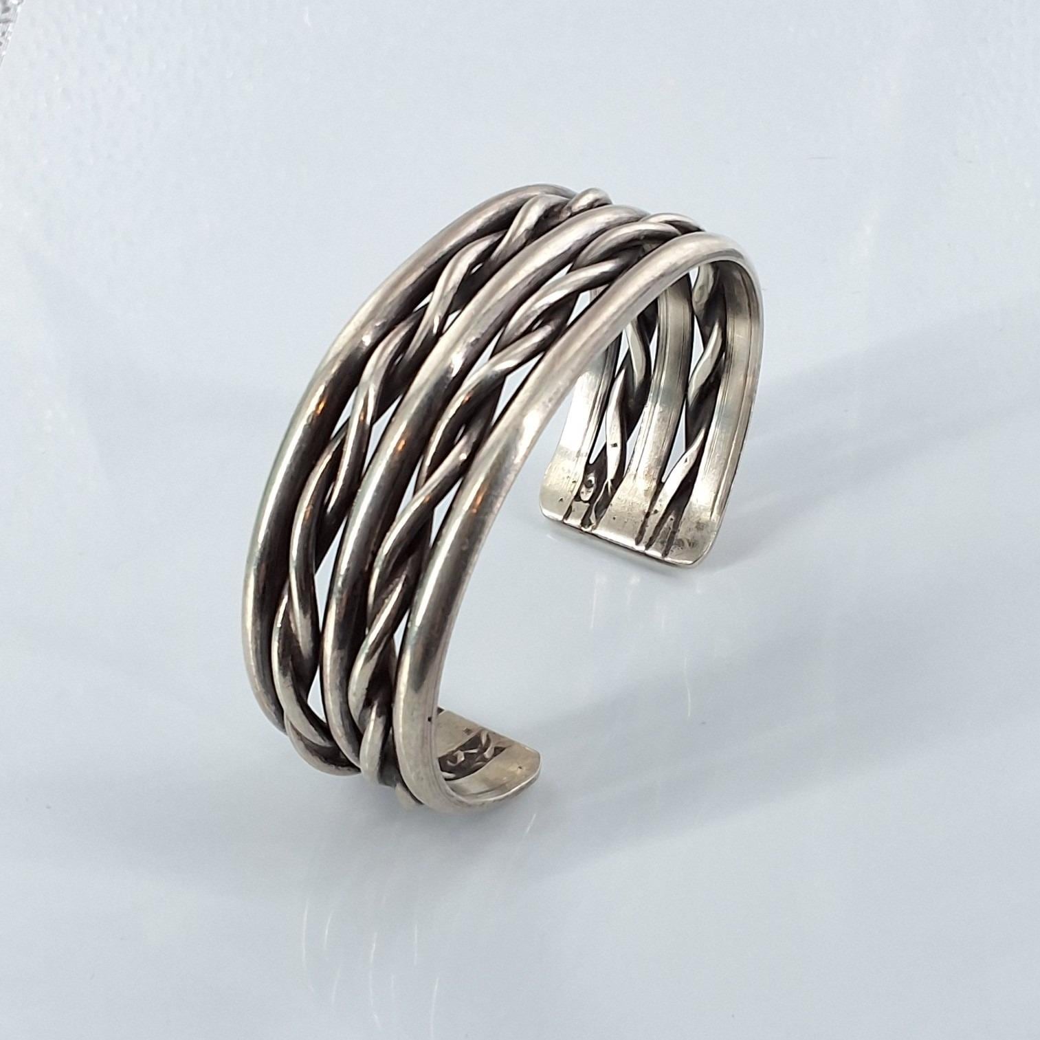 Sterling Silver 925 Braided Multi Strand Woven Cuff Bracelet Bohemian Unisex