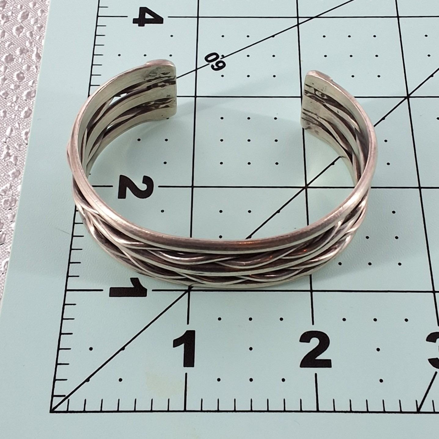 Sterling Silver 925 Braided Multi Strand Woven Cuff Bracelet Bohemian Unisex