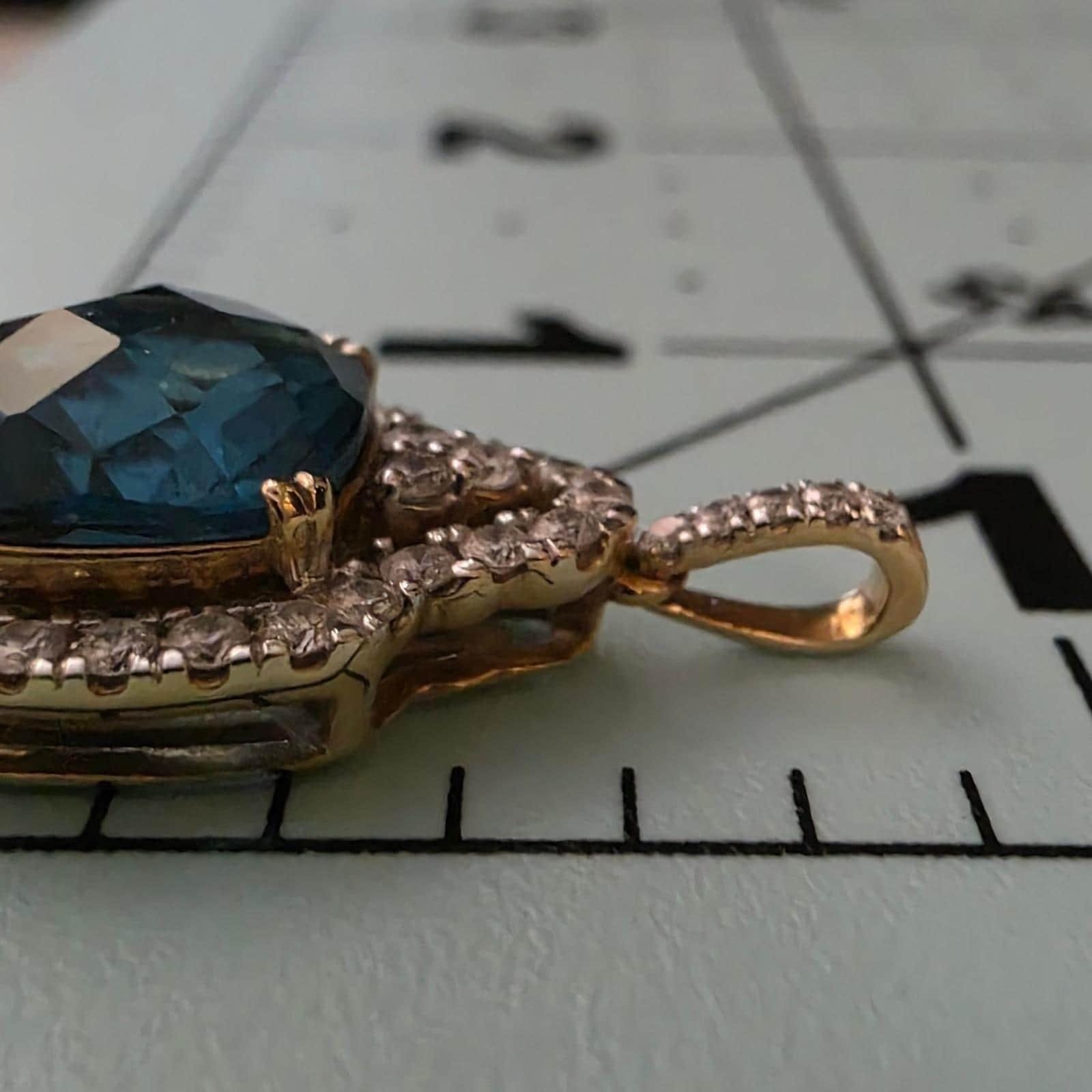 BW 14K Gold London Blue Topaz Diamond Halo Pendant 18 Inch Necklace - View 4