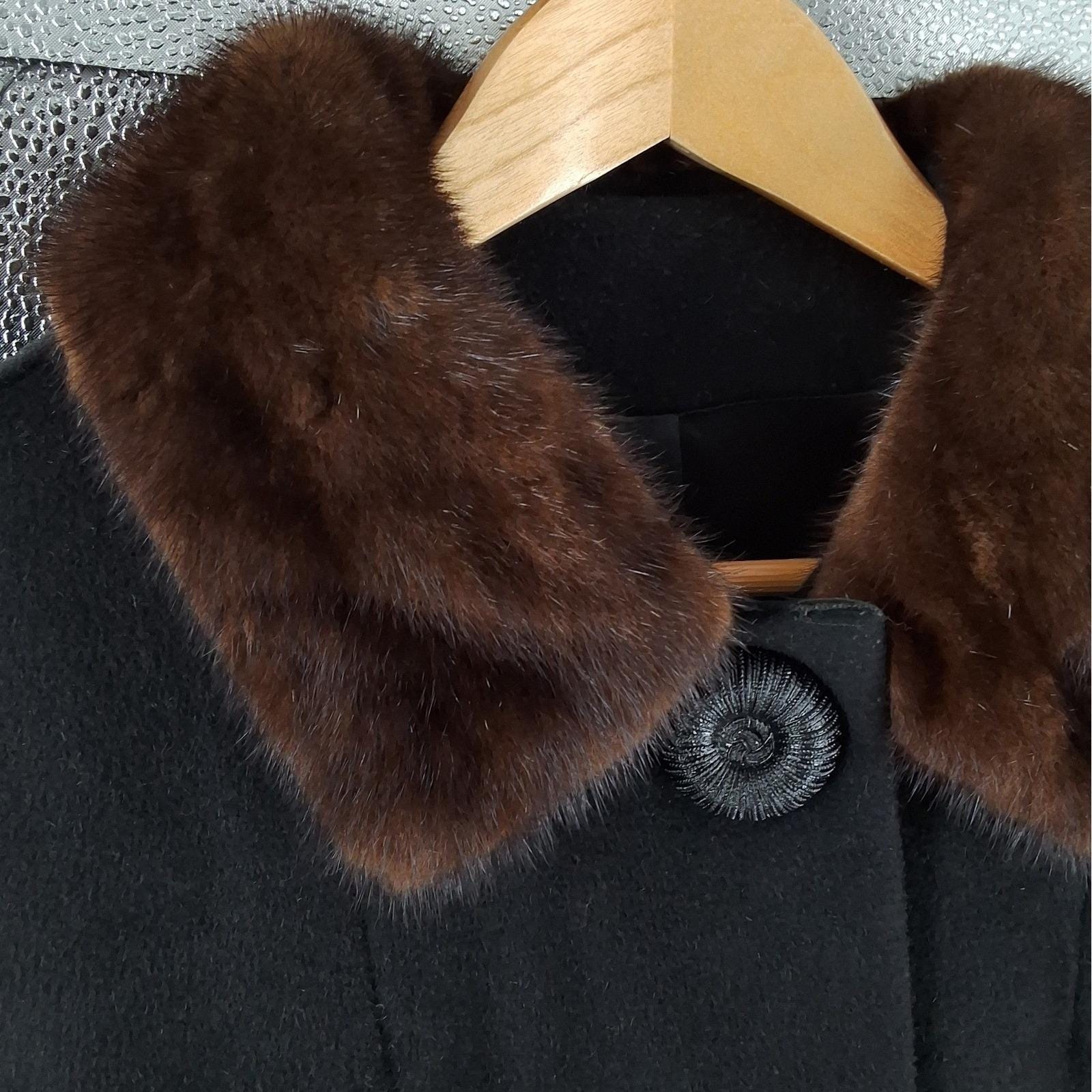 Ardoni California Vintage Wool Coat Mink Fur Collar Black 60s M
