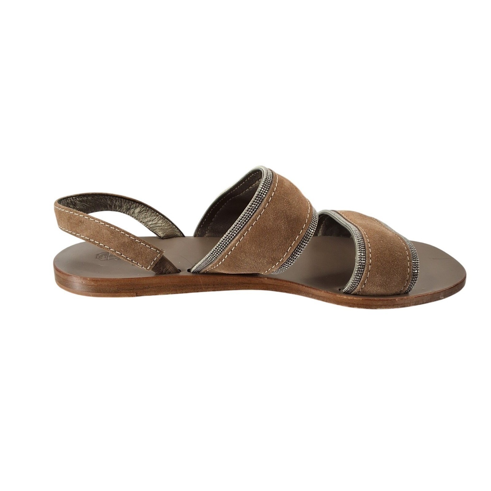 Brunello Cucinelli Brown Suede Monili Bead Slingback Sandals Size 10 - View 4