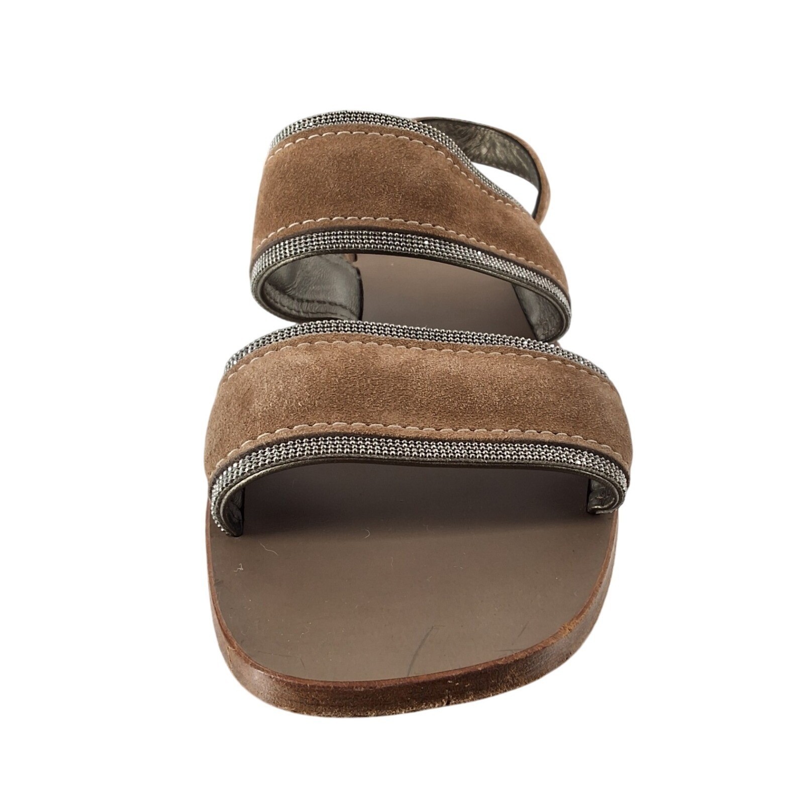 Brunello Cucinelli Brown Suede Monili Bead Slingback Sandals Size 10 - View 5
