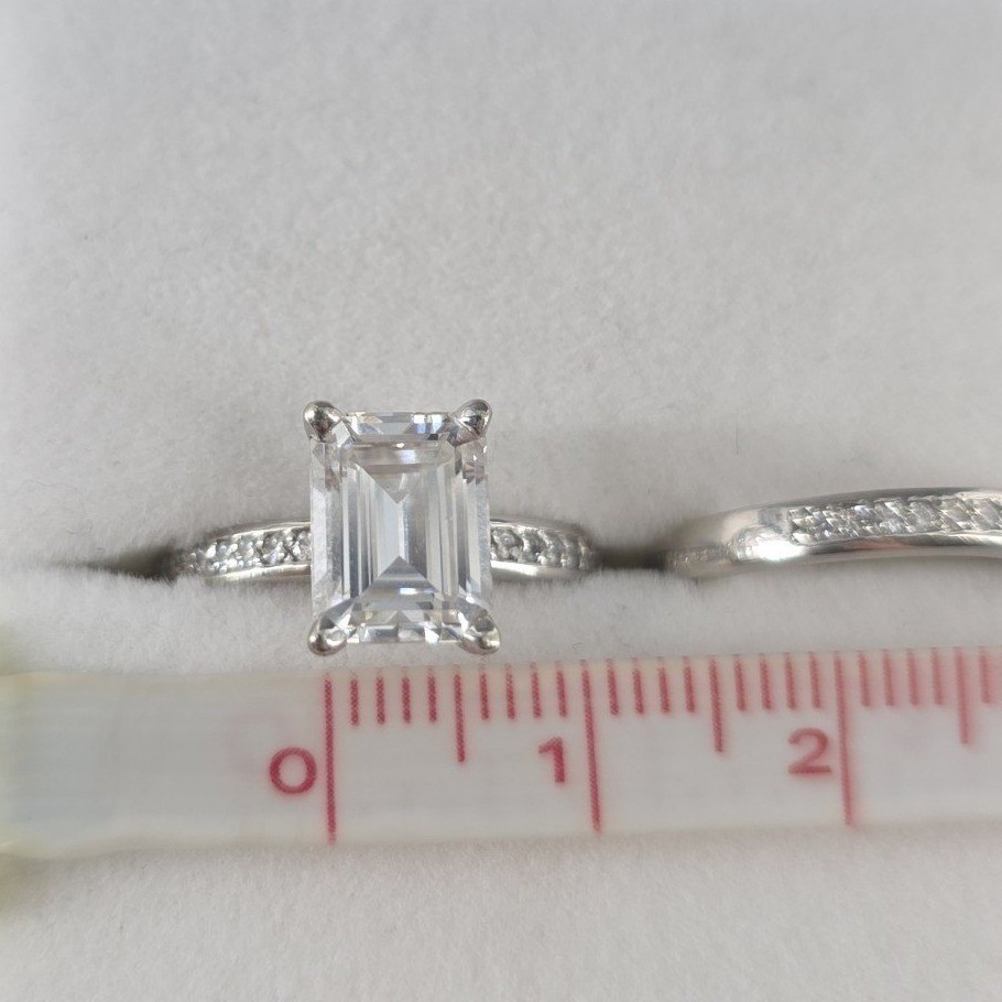 Charles & Colvard 14K White Gold Emerald Moissanite Bridal Ring Set 5.5