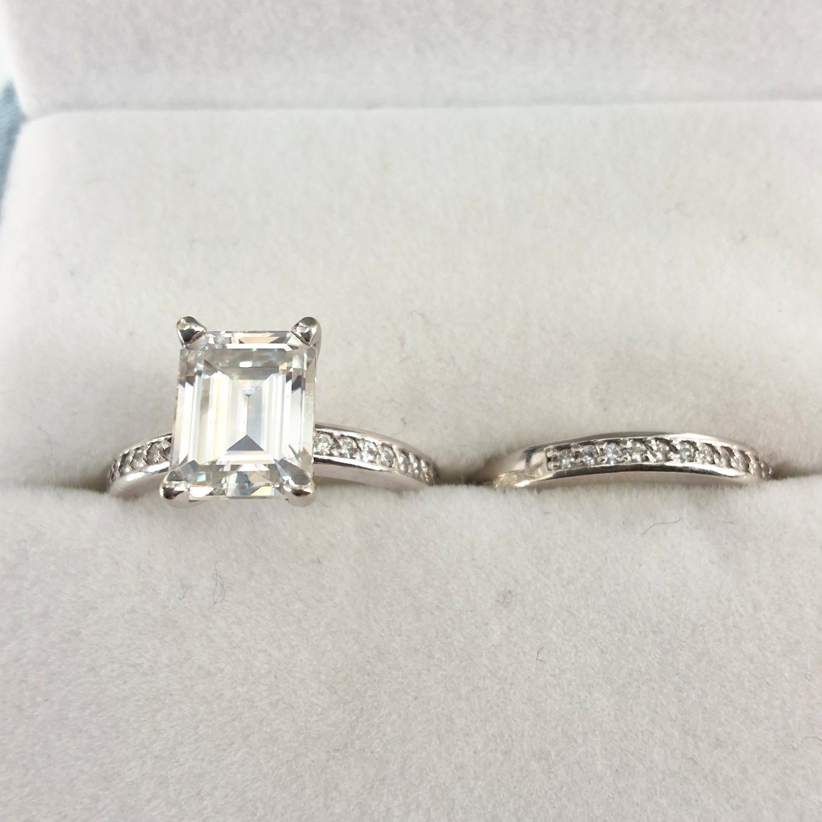 Charles & Colvard 14K White Gold Emerald Moissanite Bridal Ring Set 5.5 - View 8