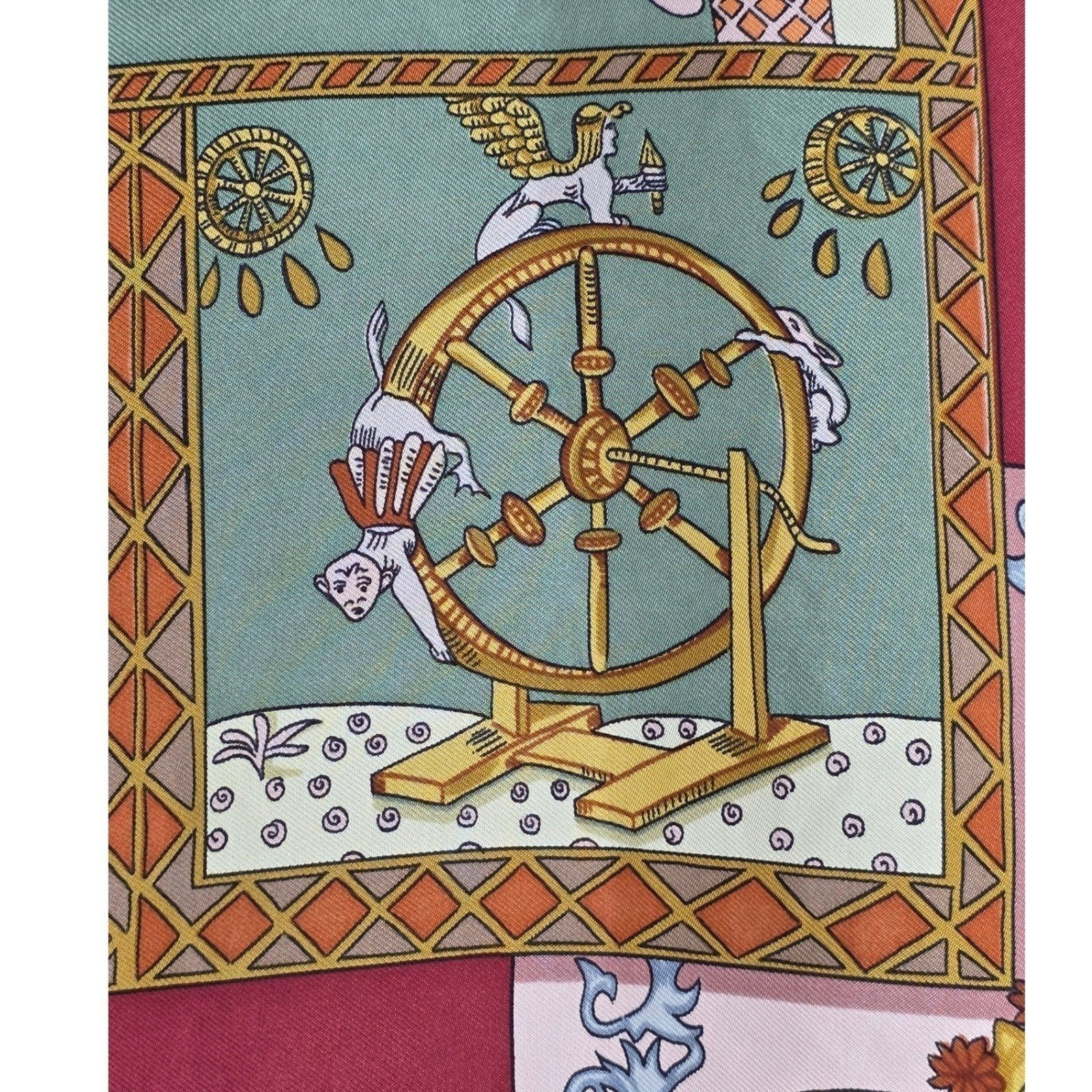 Hermes Le Tarot 90cm Silk Scarf Annie Faivre Brown Gold Vintage Carre w/ Box - View 8