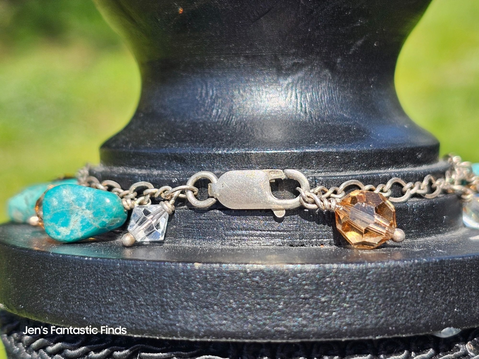 925 Sterling Silver Turquoise & Swarovski Crystal Necklace Bracelet Set - View 6