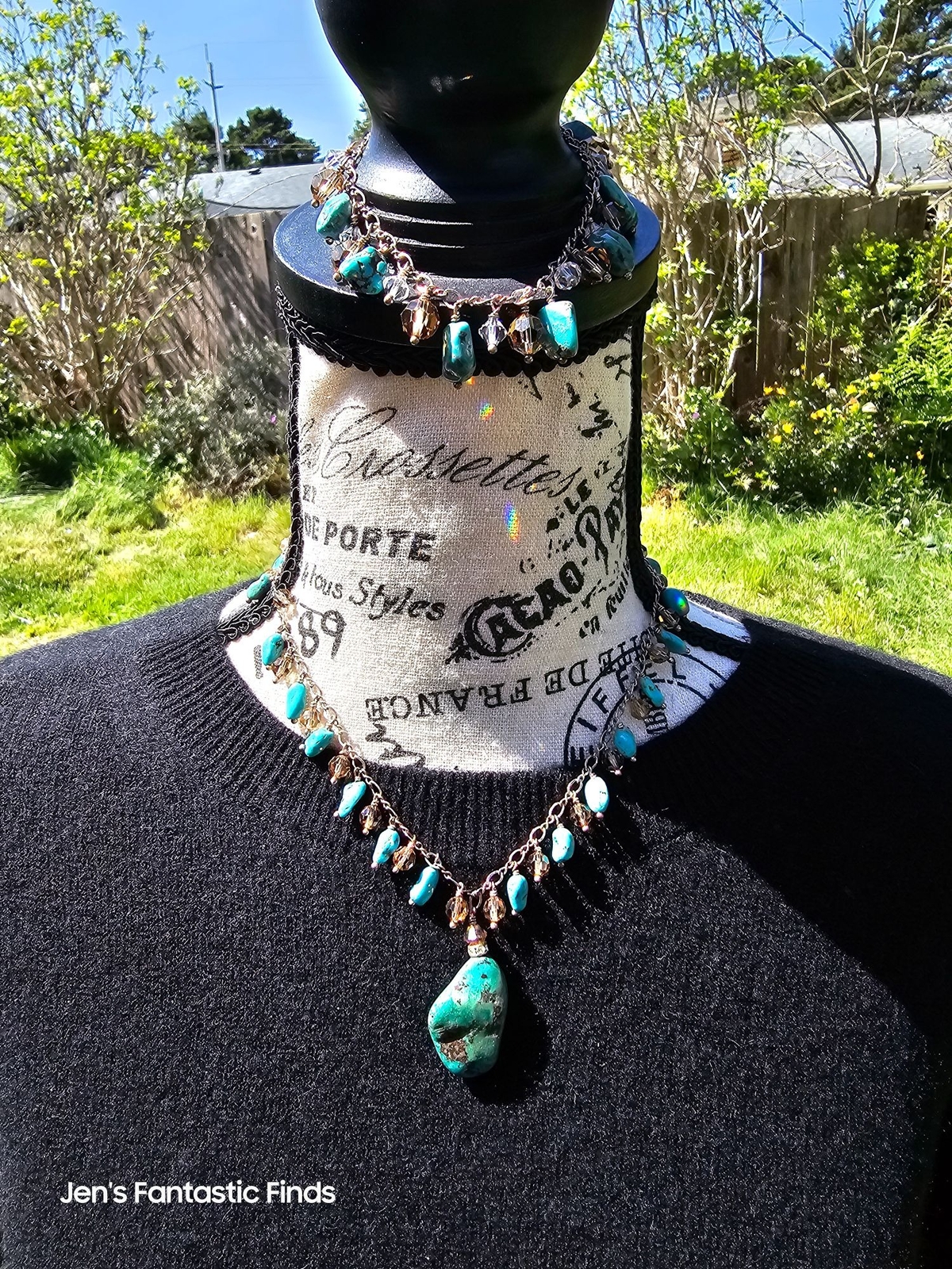 925 Sterling Silver Turquoise & Swarovski Crystal Necklace Bracelet Set - View 7