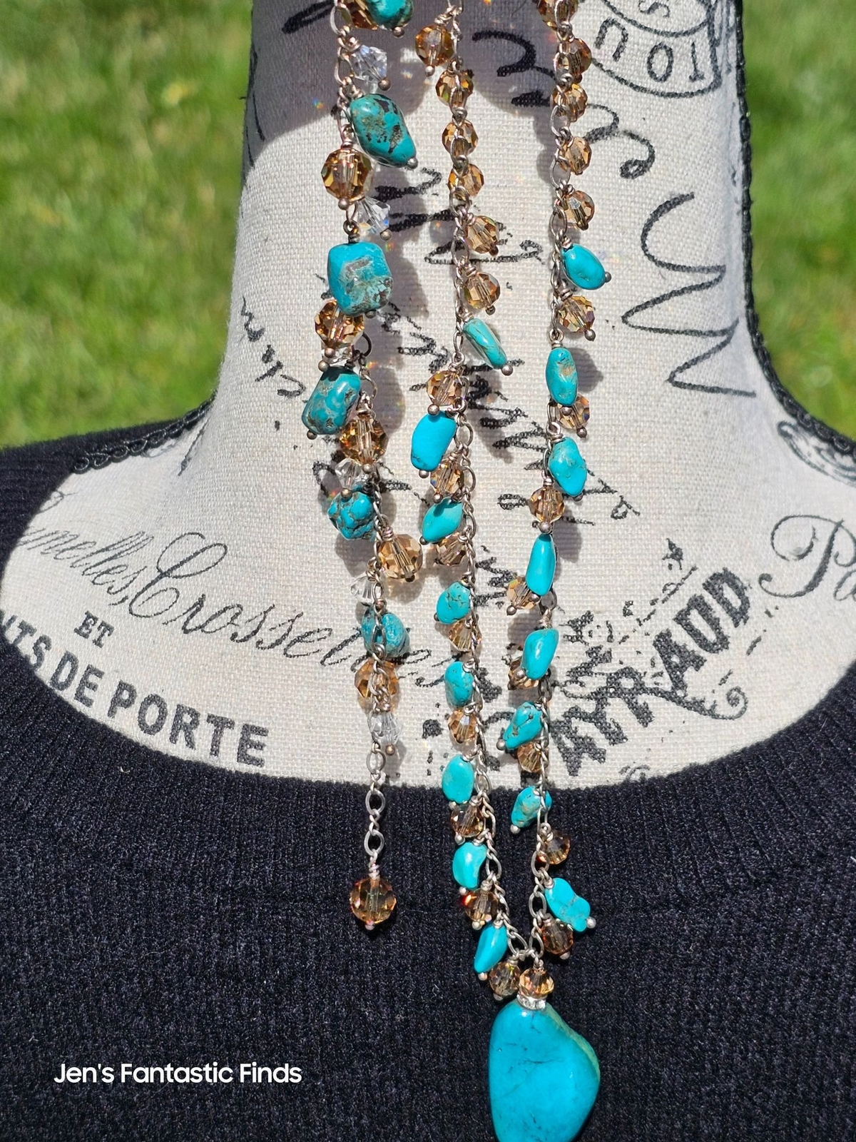 925 Sterling Silver Turquoise & Swarovski Crystal Necklace Bracelet Set - View 12
