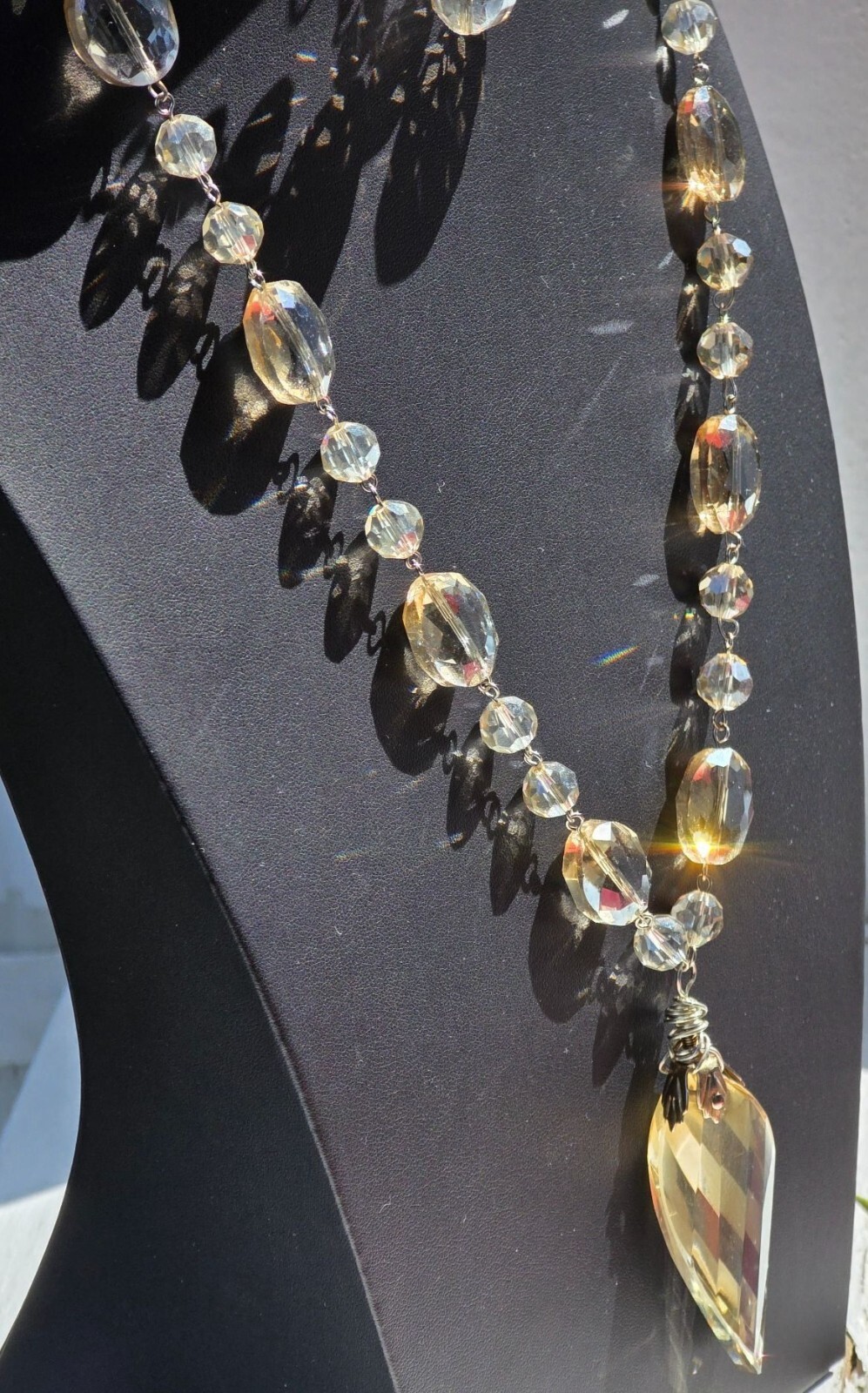 Art Deco Czech AB Crystal Bead Necklace & Earrings Set Flapper Statement - View 5
