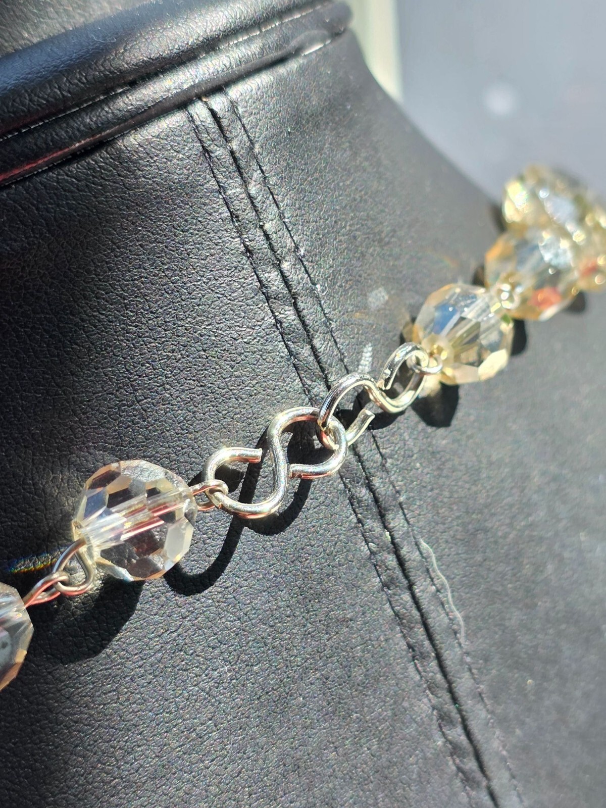 Art Deco Czech AB Crystal Bead Necklace & Earrings Set Flapper Statement - View 8
