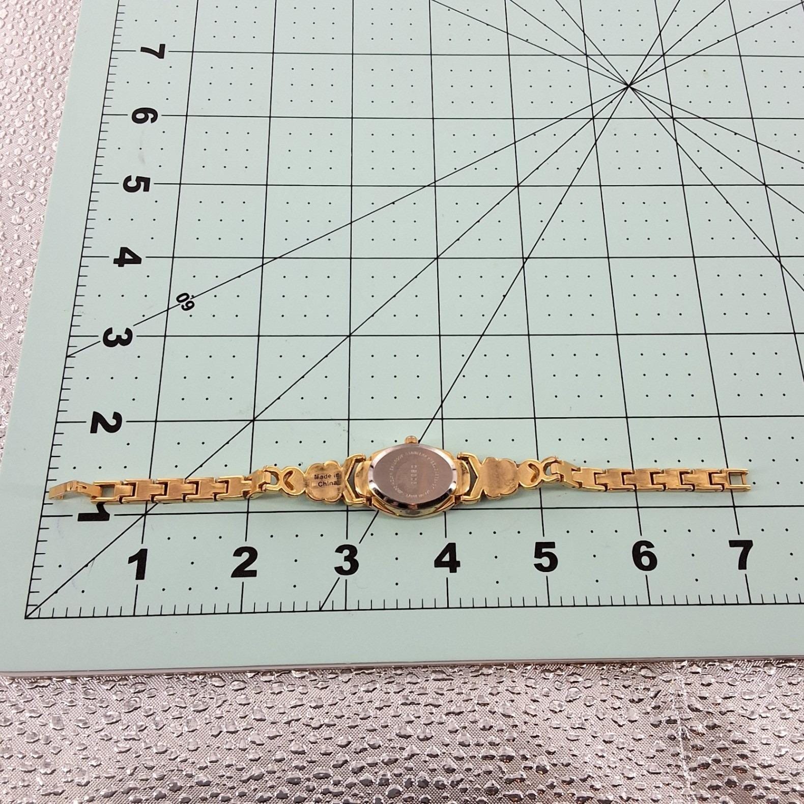 Vivani Gold Tone Oval Dress Watch Pearl Rhinestone Accents Japan Movt - View 6