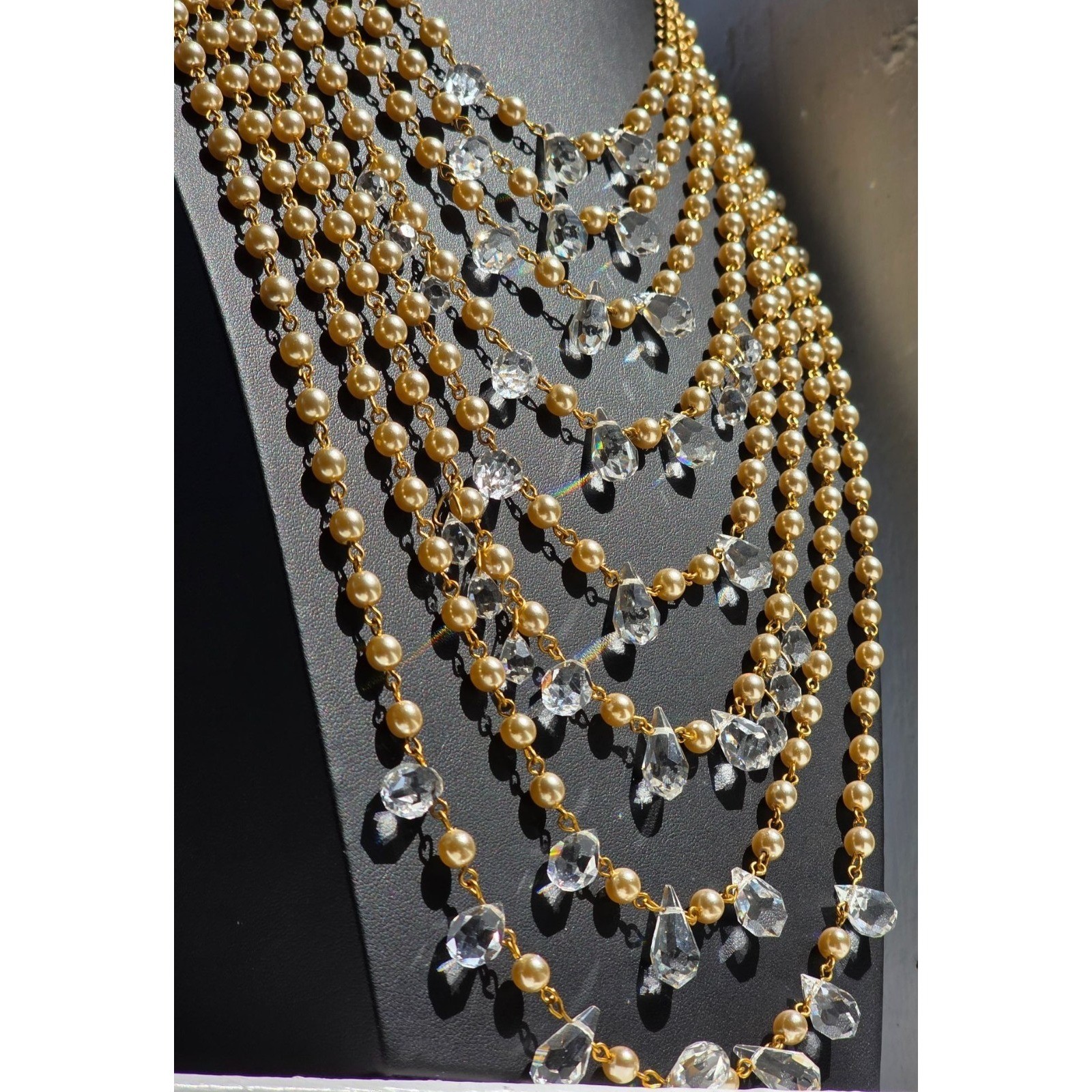 Miriam Haskell 8-Strand Pearl & Crystal Runway Statement Necklace Gold - View 13