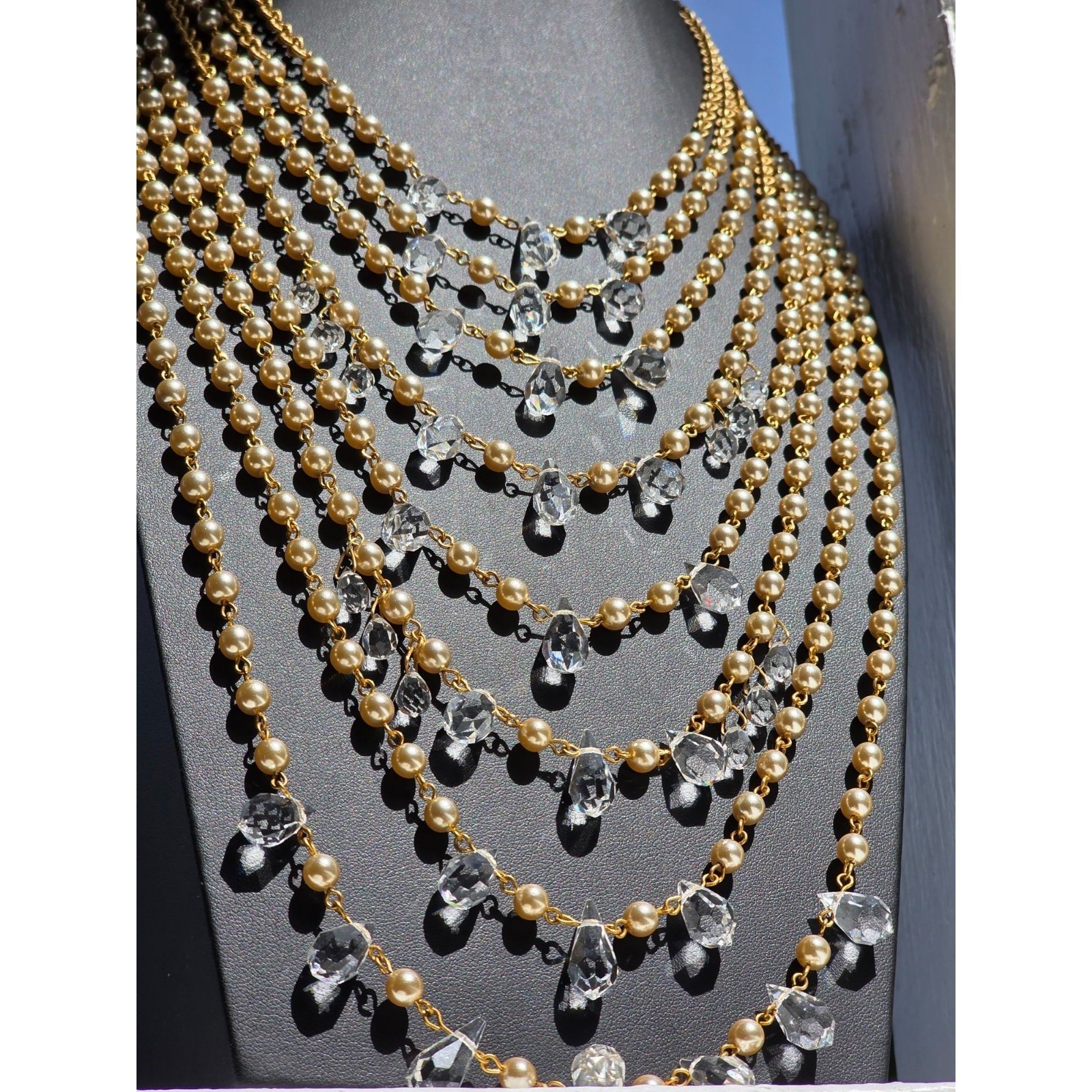Miriam Haskell 8-Strand Pearl & Crystal Runway Statement Necklace Gold - View 14