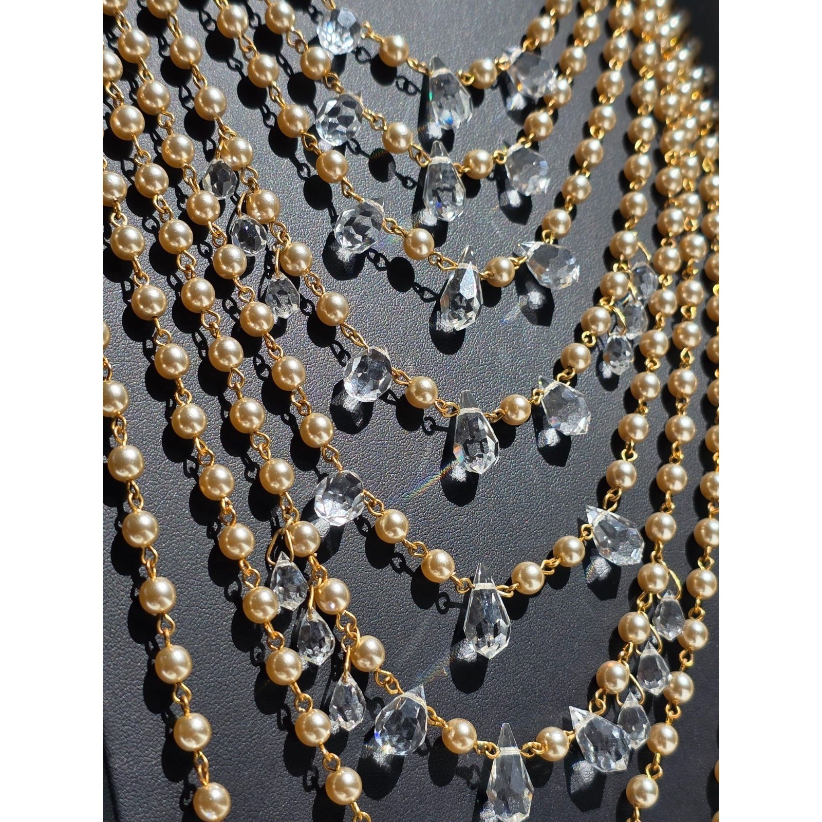 Miriam Haskell 8-Strand Pearl & Crystal Runway Statement Necklace Gold - View 15