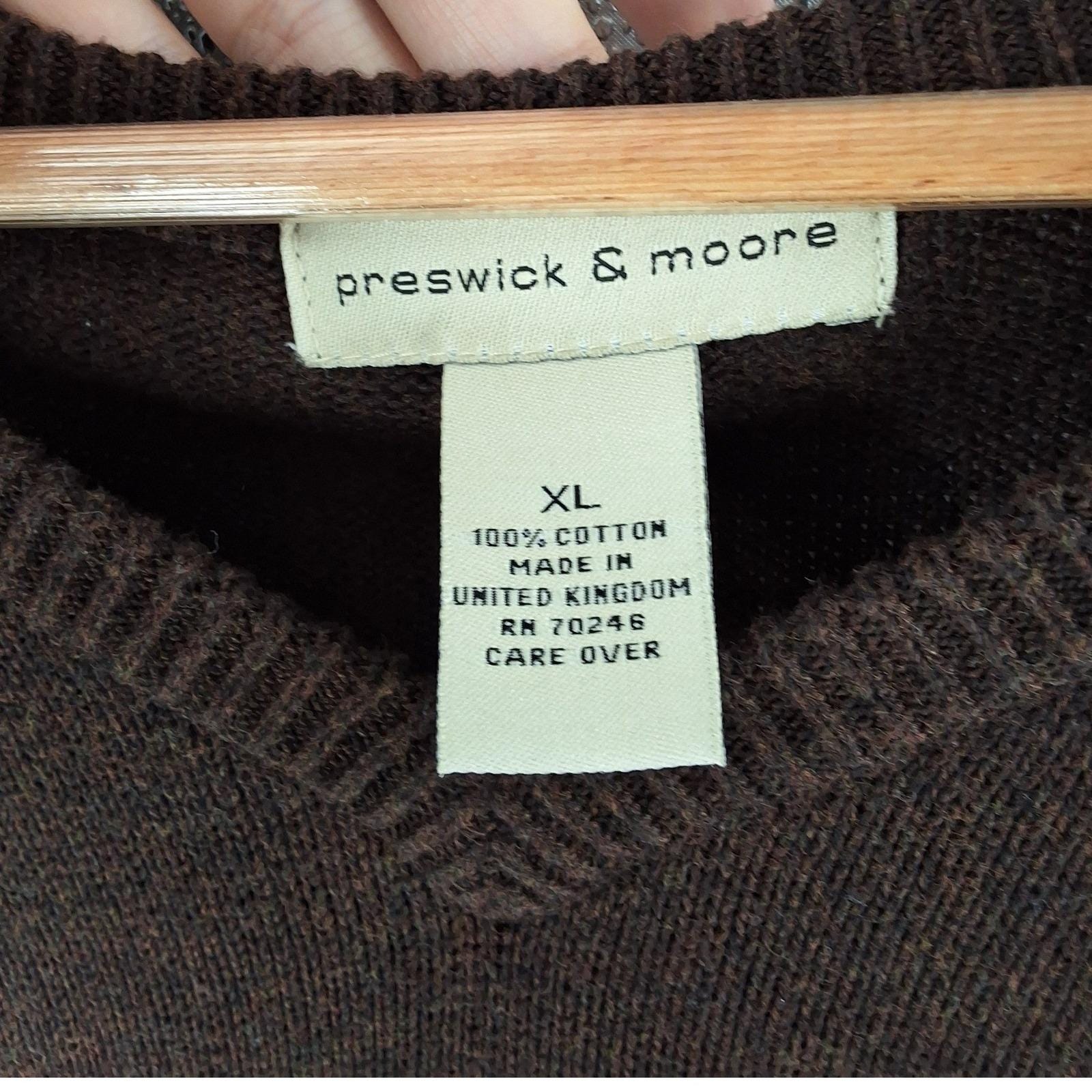 Preswick & Moore Argyle V-Neck Sweater Vest Brown Cotton XL Men Made in UK