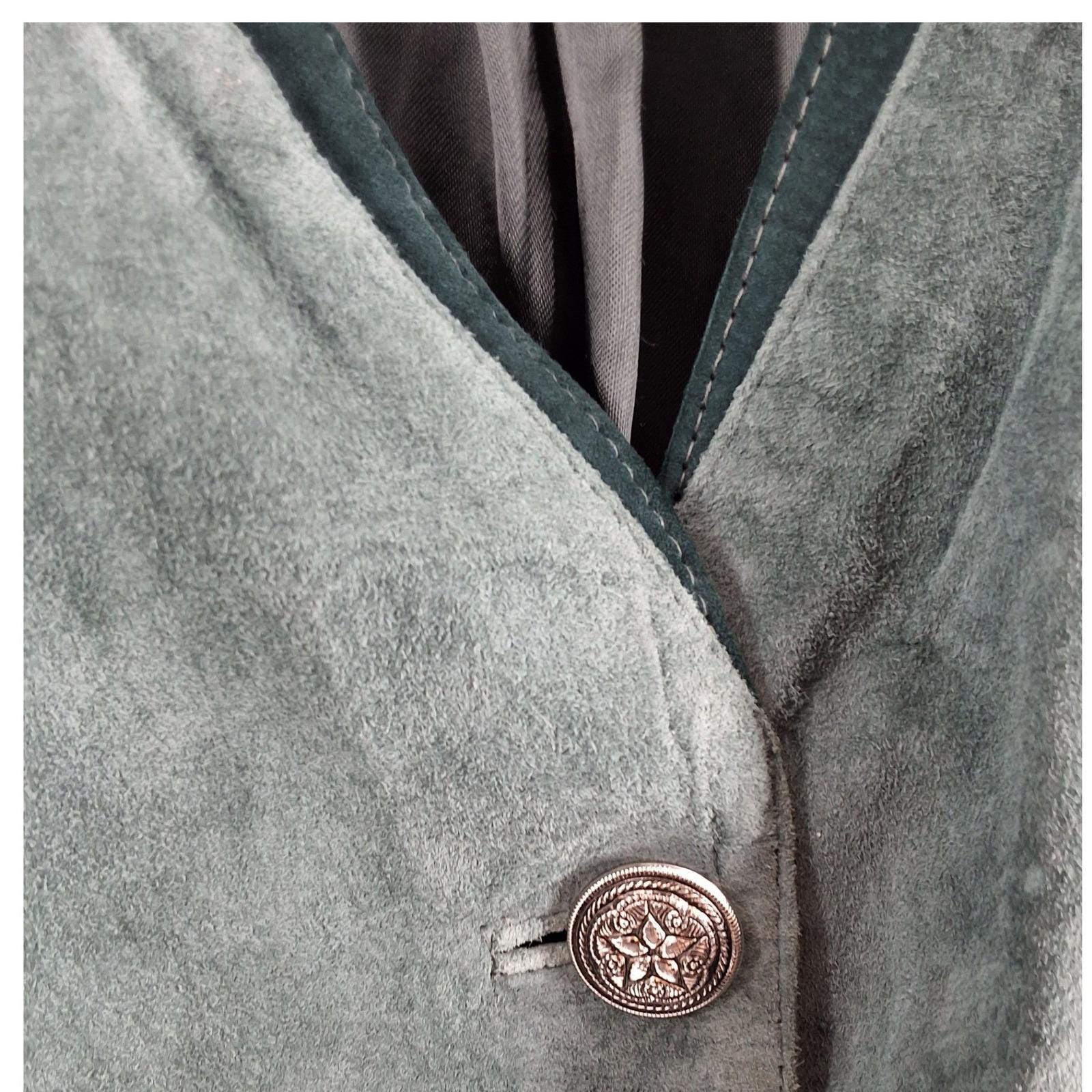 Apart Vintage Green Suede Leather Cropped Blazer Jacket Size 10 - View 7