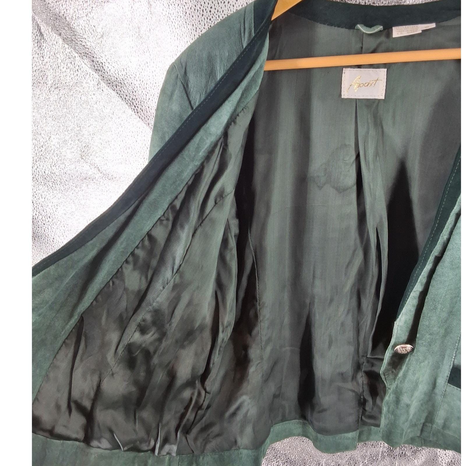 Apart Vintage Green Suede Leather Cropped Blazer Jacket Size 10 - View 9