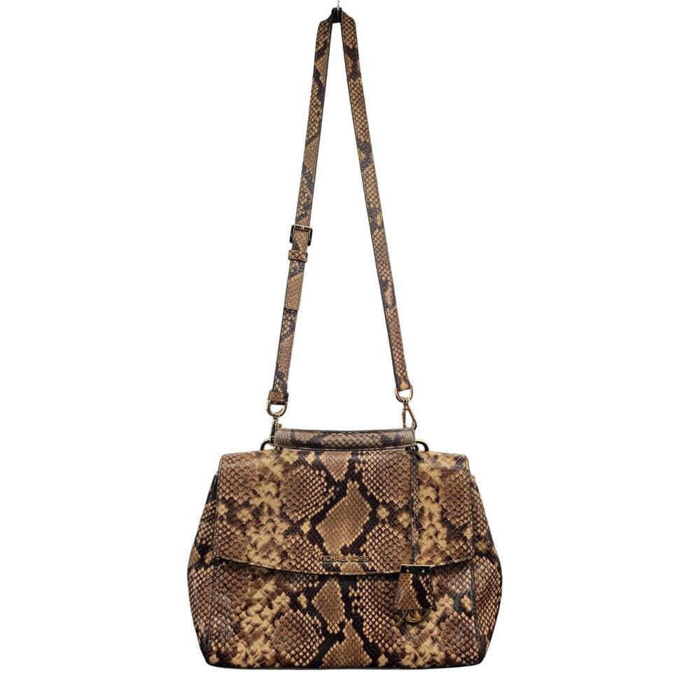 Michael Kors Ava Medium Python Snake Leather Crossbody Satchel Bag Khaki - View 3