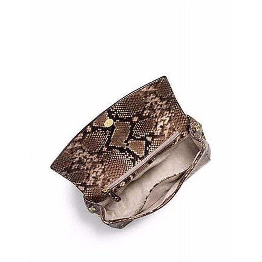 Michael Kors Ava Medium Python Snake Leather Crossbody Satchel Bag Khaki - View 4