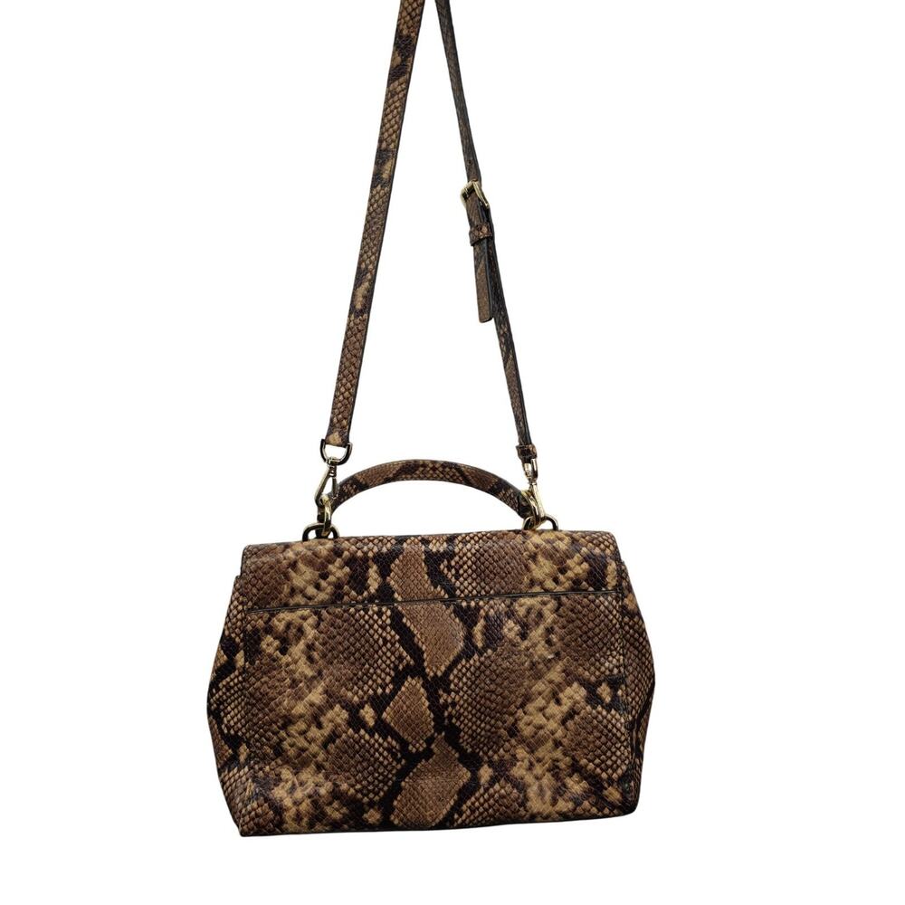 Michael Kors Ava Medium Python Snake Leather Crossbody Satchel Bag Khaki - View 5