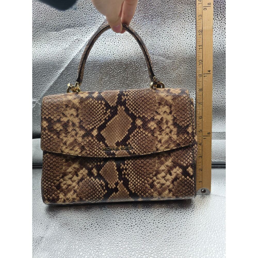 Michael Kors Ava Medium Python Snake Leather Crossbody Satchel Bag Khaki - View 9