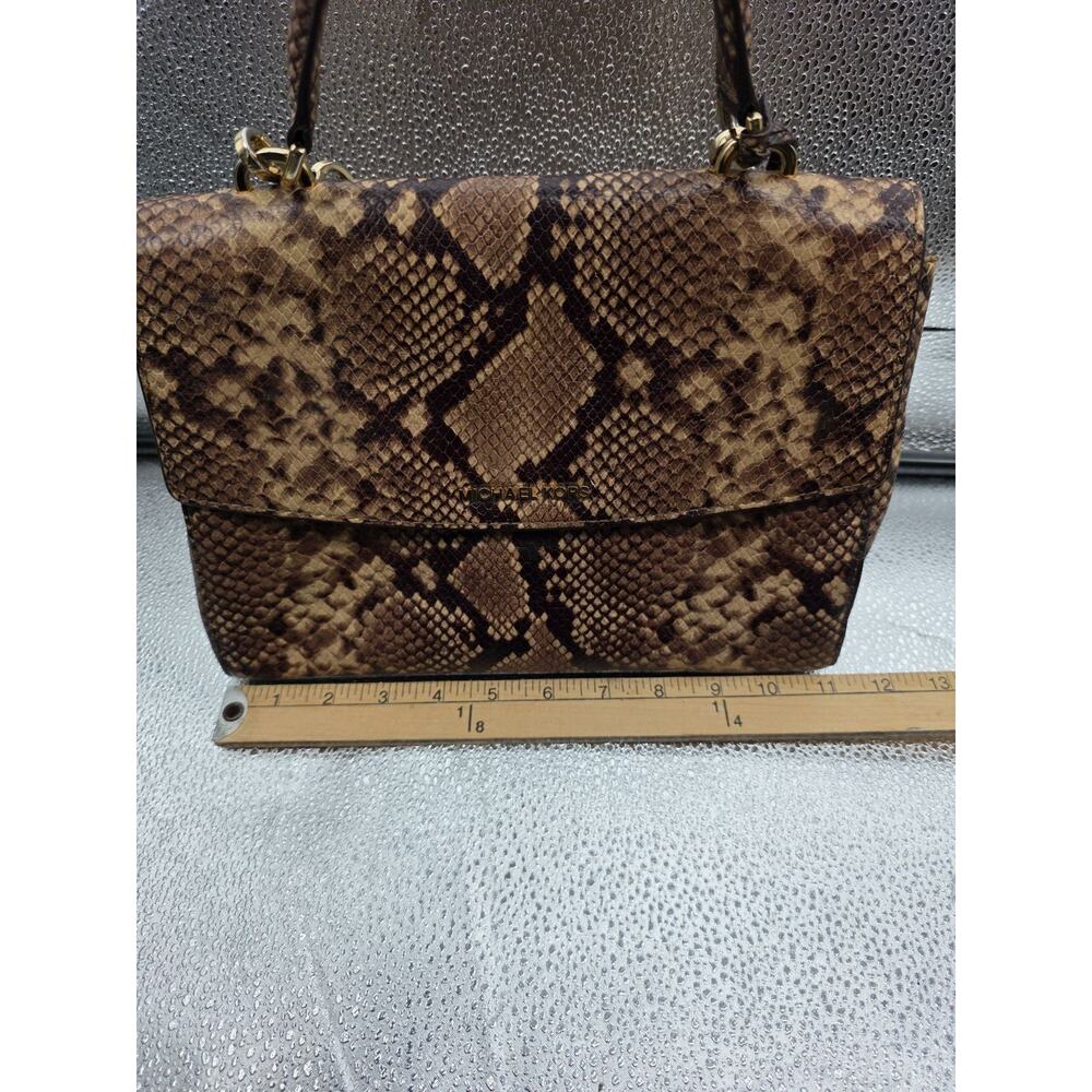 Michael Kors Ava Medium Python Snake Leather Crossbody Satchel Bag Khaki - View 10