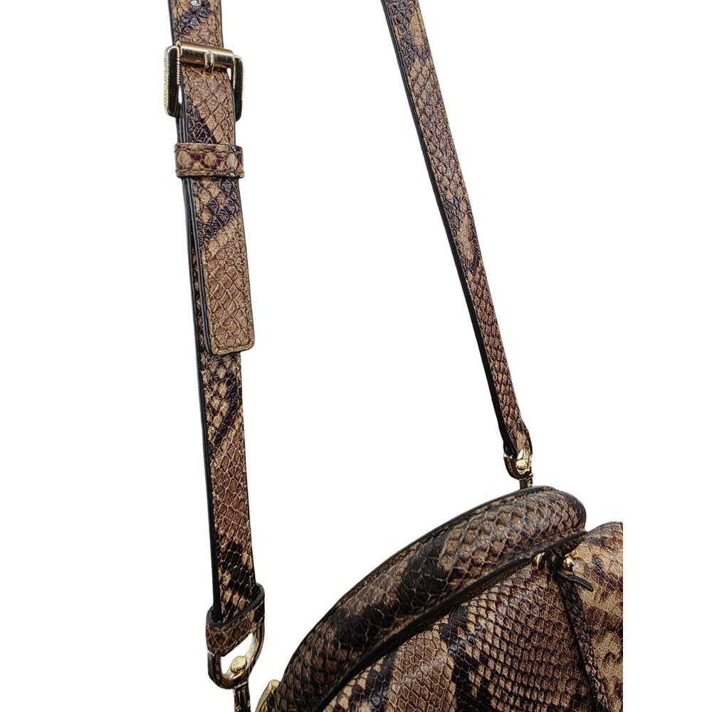 Michael Kors Ava Medium Python Snake Leather Crossbody Satchel Bag Khaki - View 12