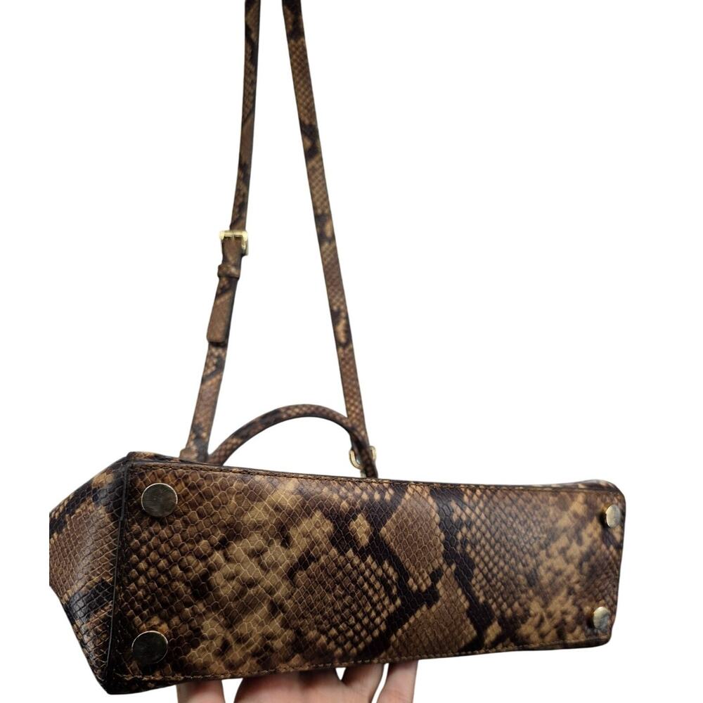 Michael Kors Ava Medium Python Snake Leather Crossbody Satchel Bag Khaki - View 13