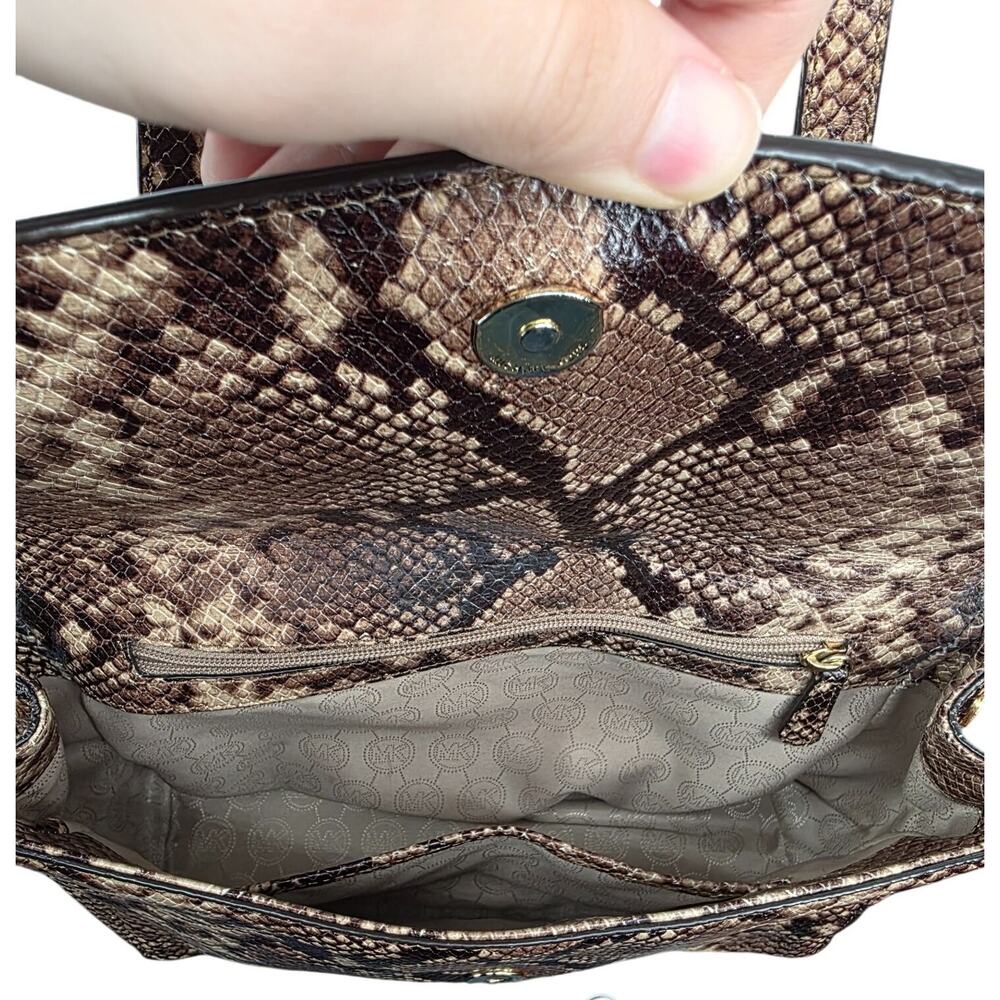 Michael Kors Ava Medium Python Snake Leather Crossbody Satchel Bag Khaki - View 14