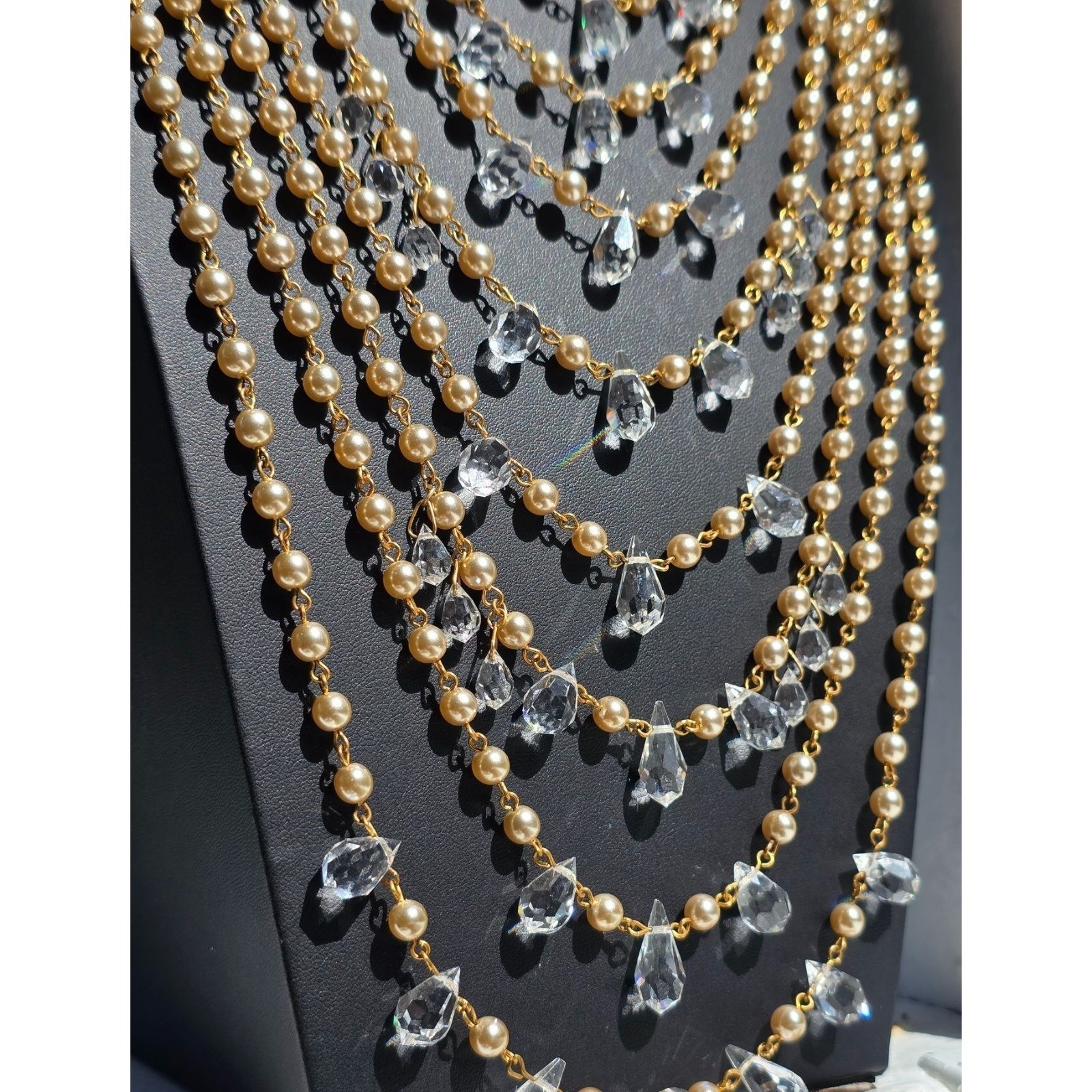 Miriam Haskell 8-Strand Pearl & Crystal Runway Statement Necklace Gold - View 18