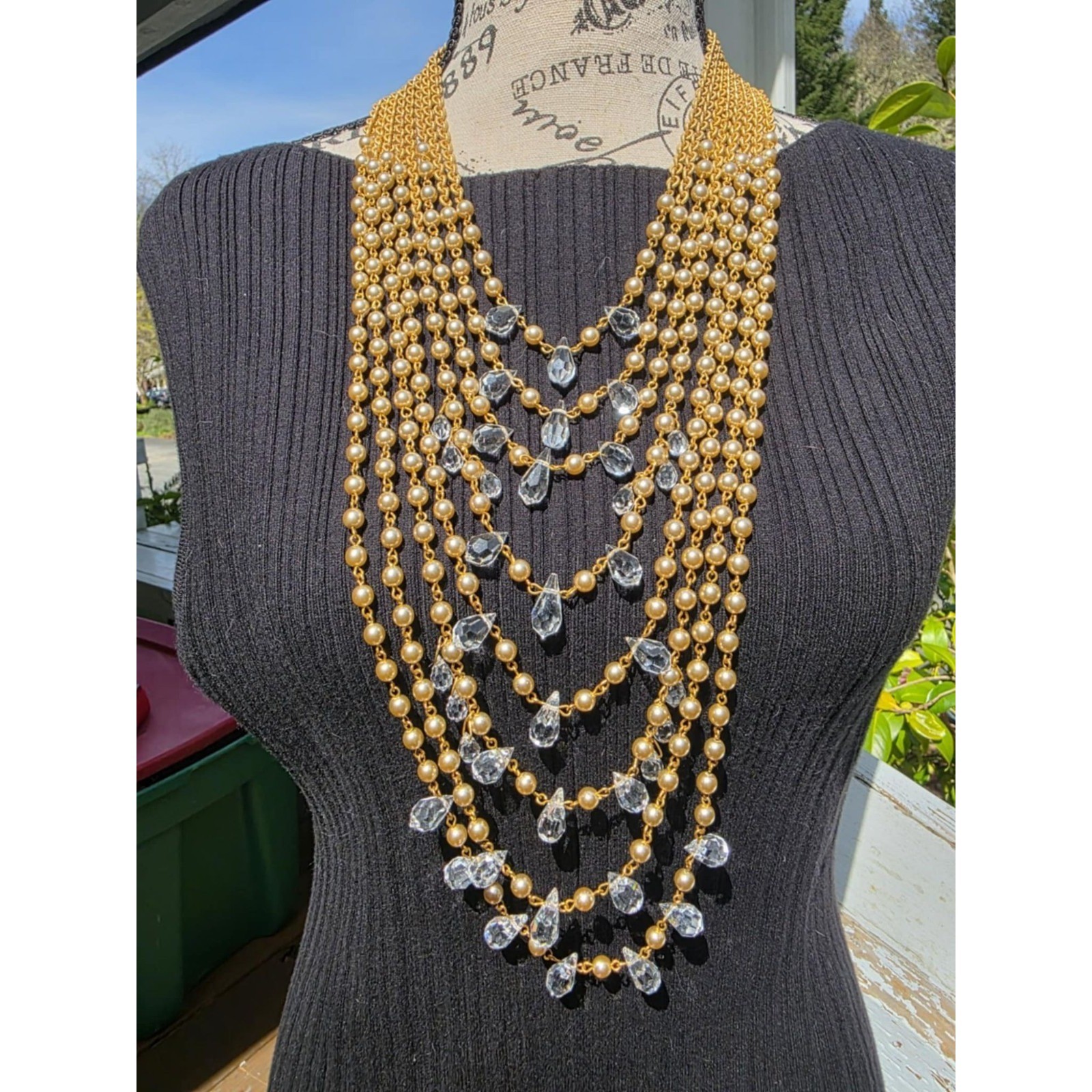 Miriam Haskell 8-Strand Pearl & Crystal Runway Statement Necklace Gold - View 20