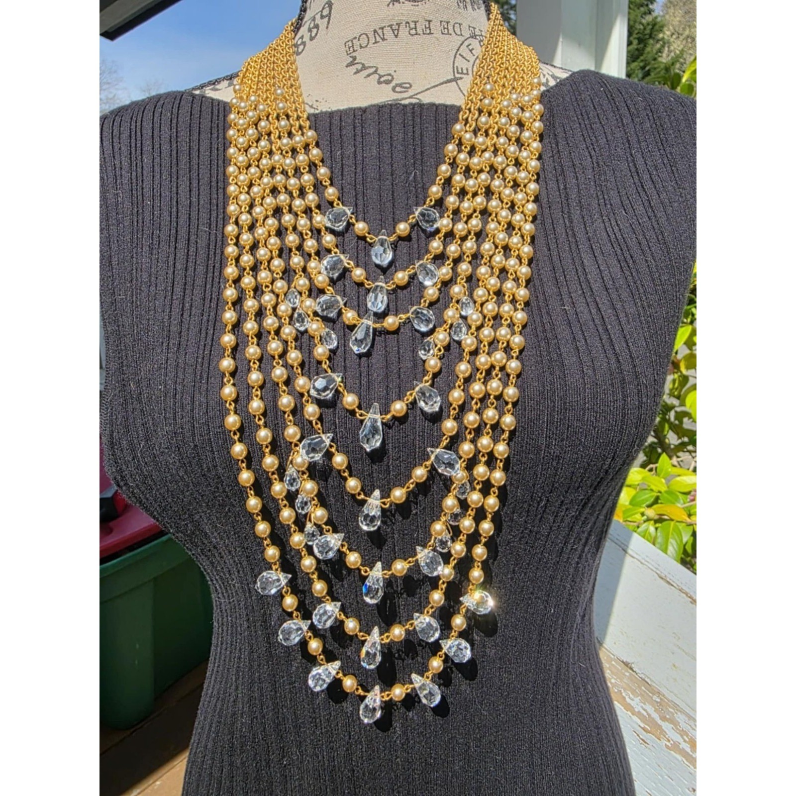 Miriam Haskell 8-Strand Pearl & Crystal Runway Statement Necklace Gold - View 21