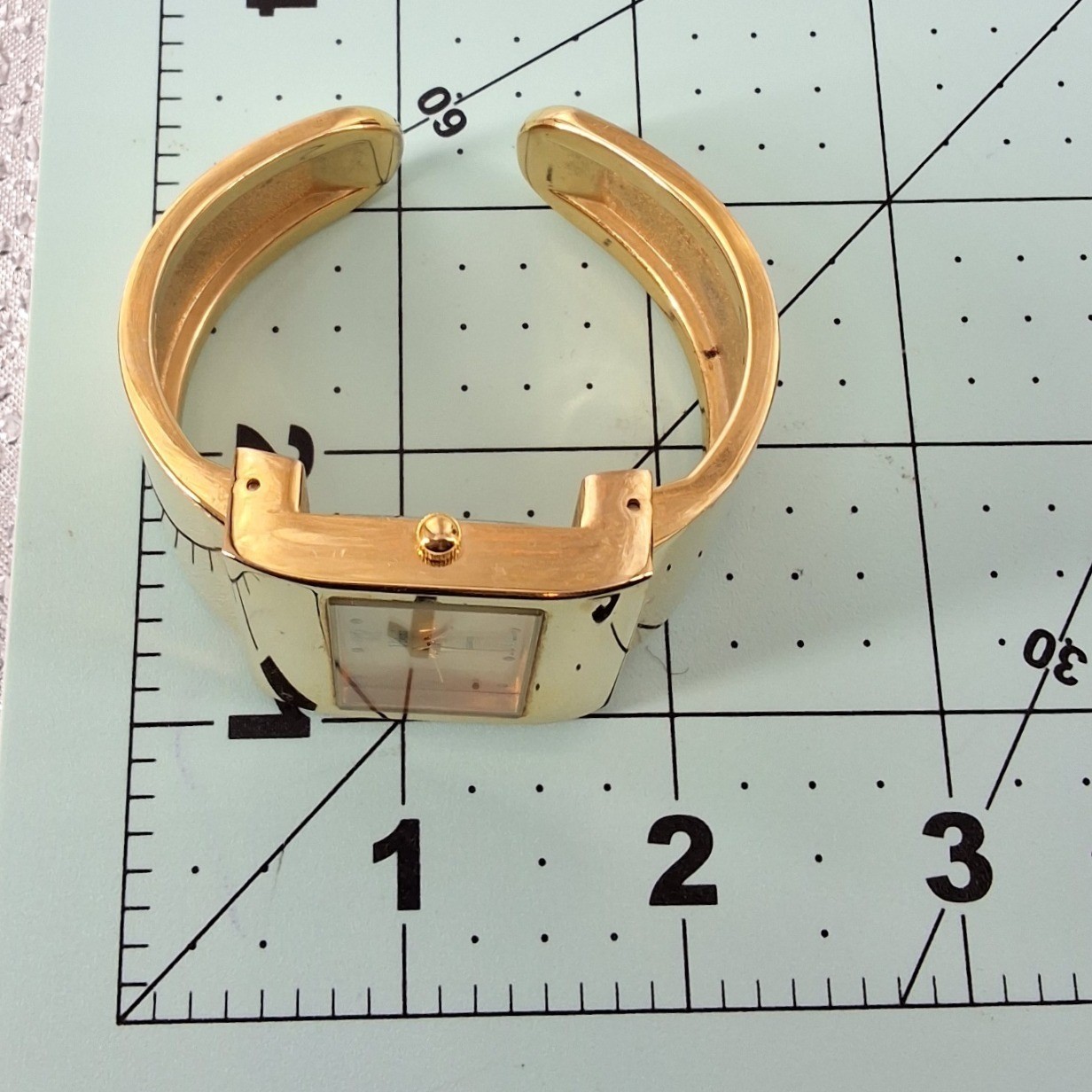 Vivani Gold Tone Chunky Wide Cuff Bracelet Watch Rectangle Dial Y2K - View 3