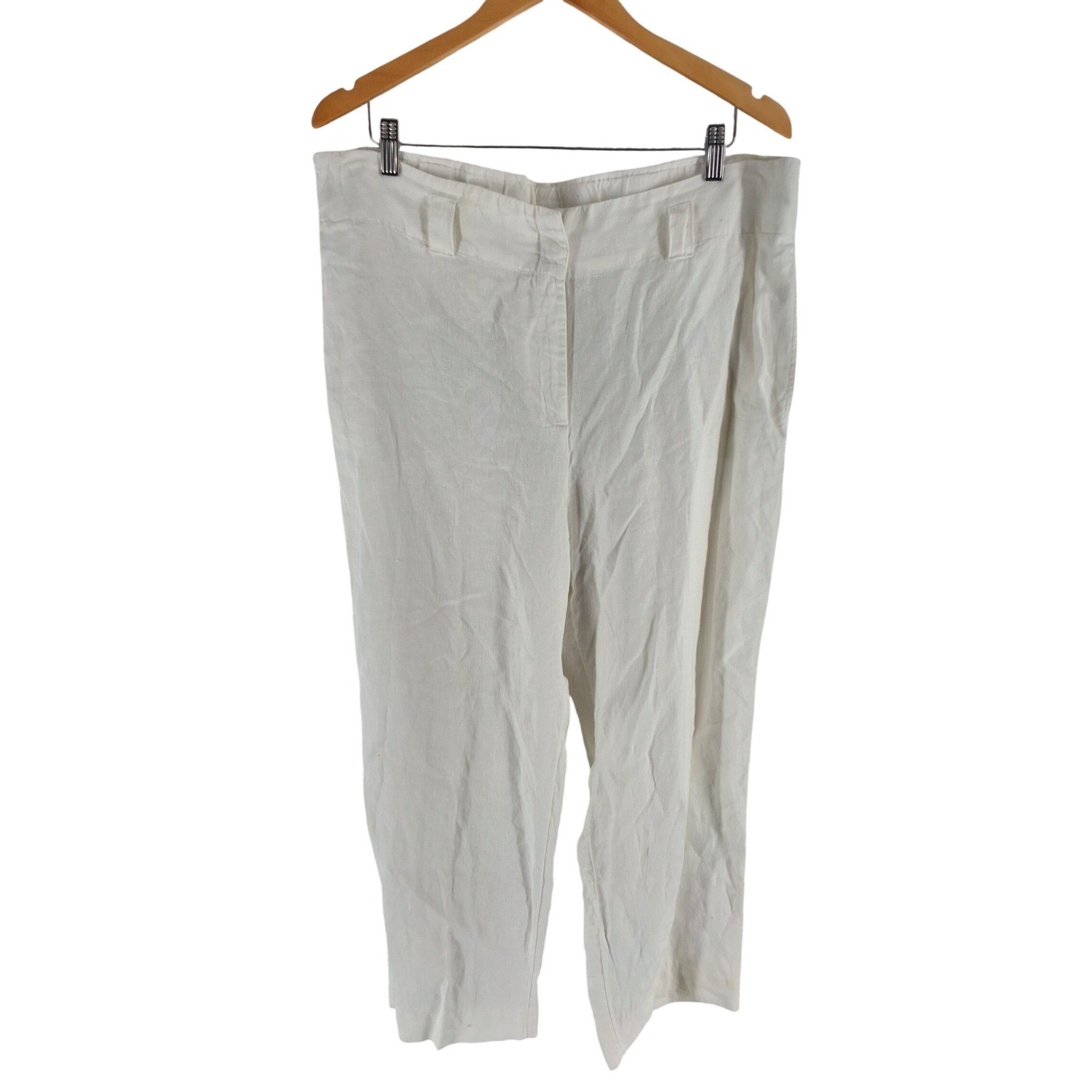 Chicos White 100% Linen Cropped Wide Leg Pants with Tie Belt Size 3 US 16