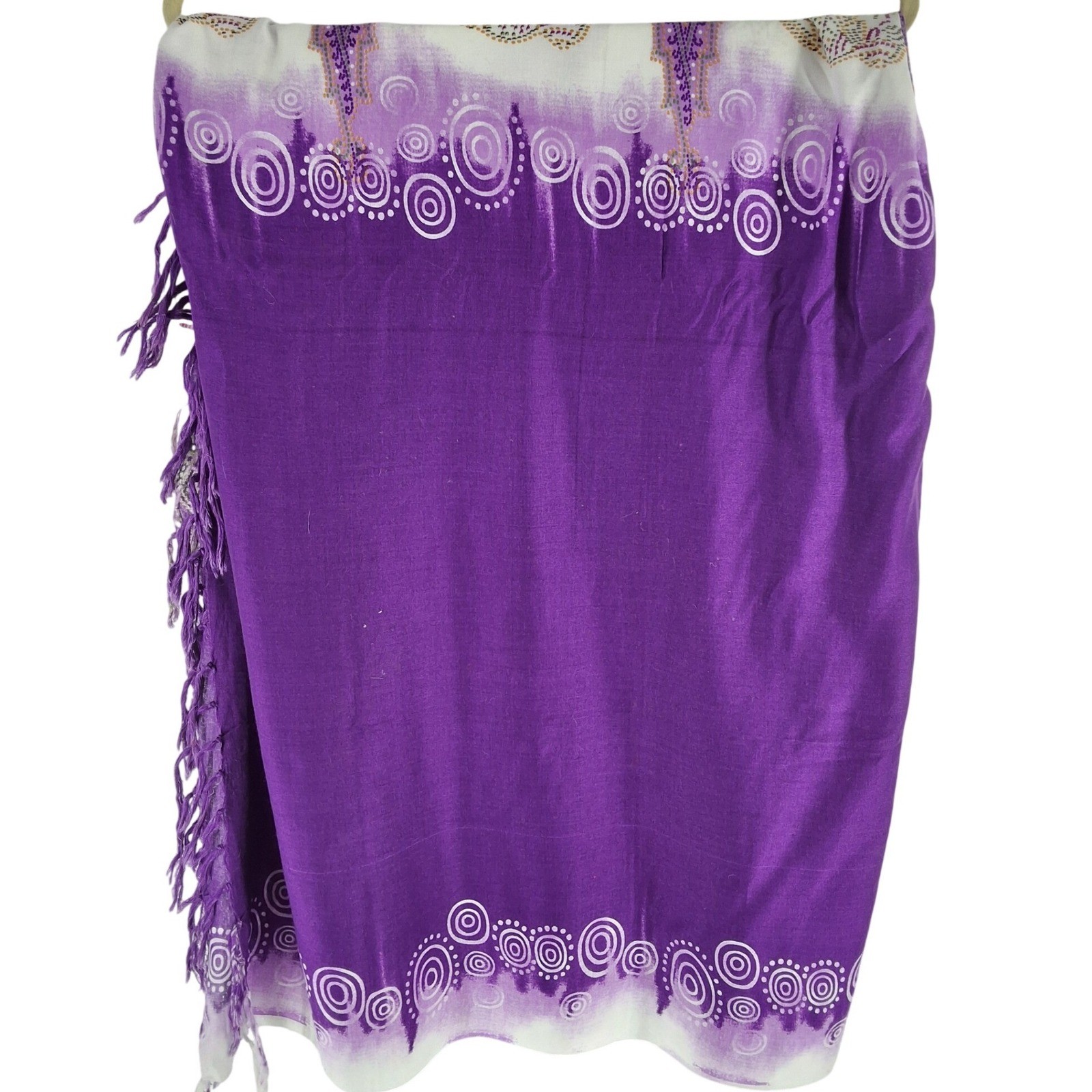 Purple Elephant Print Sarong Wrap Bohemian Beach Cover Up with Fringe Border