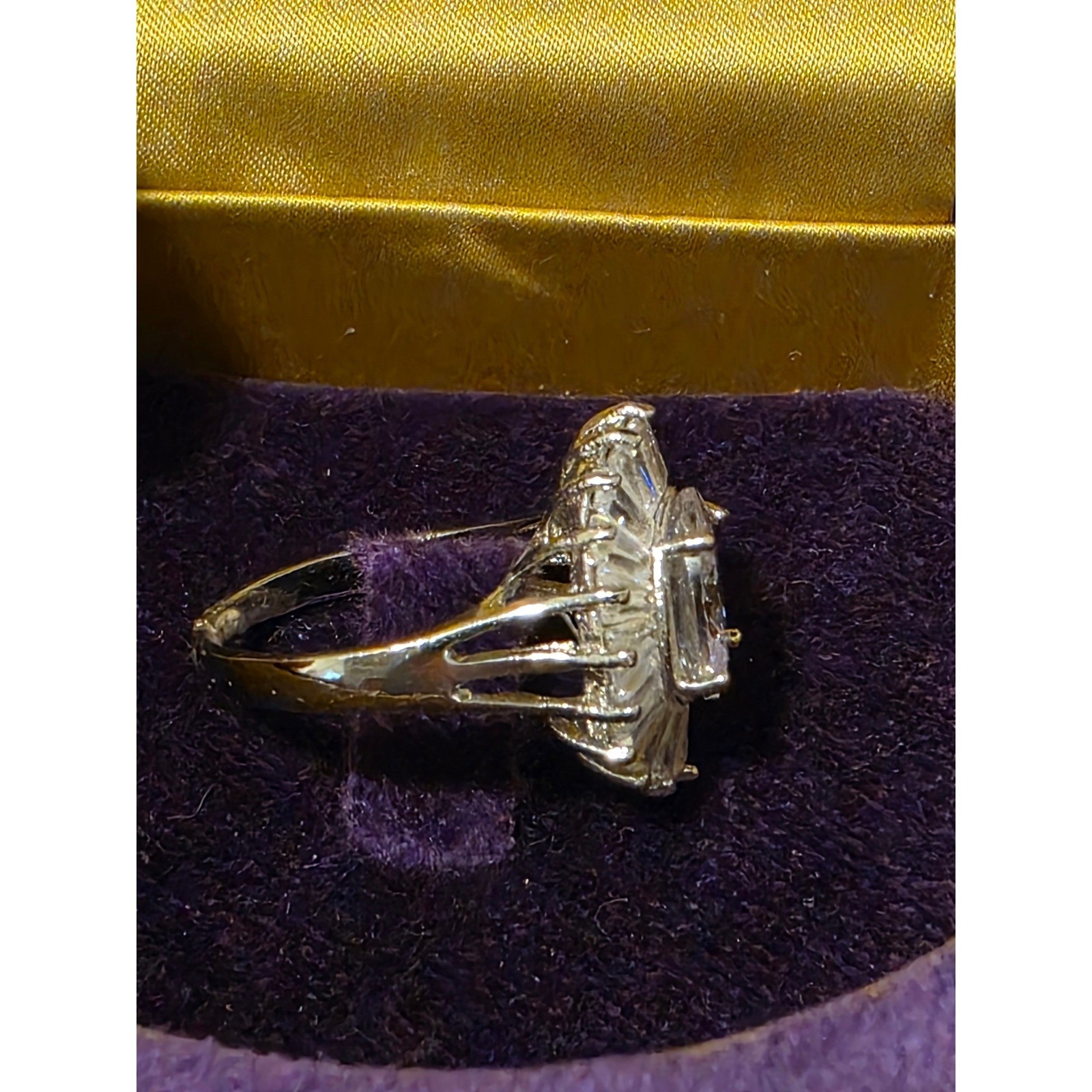 Vintage Art Deco Oval Cubic Zirconia Ballerina Halo Cocktail Ring Size 7
