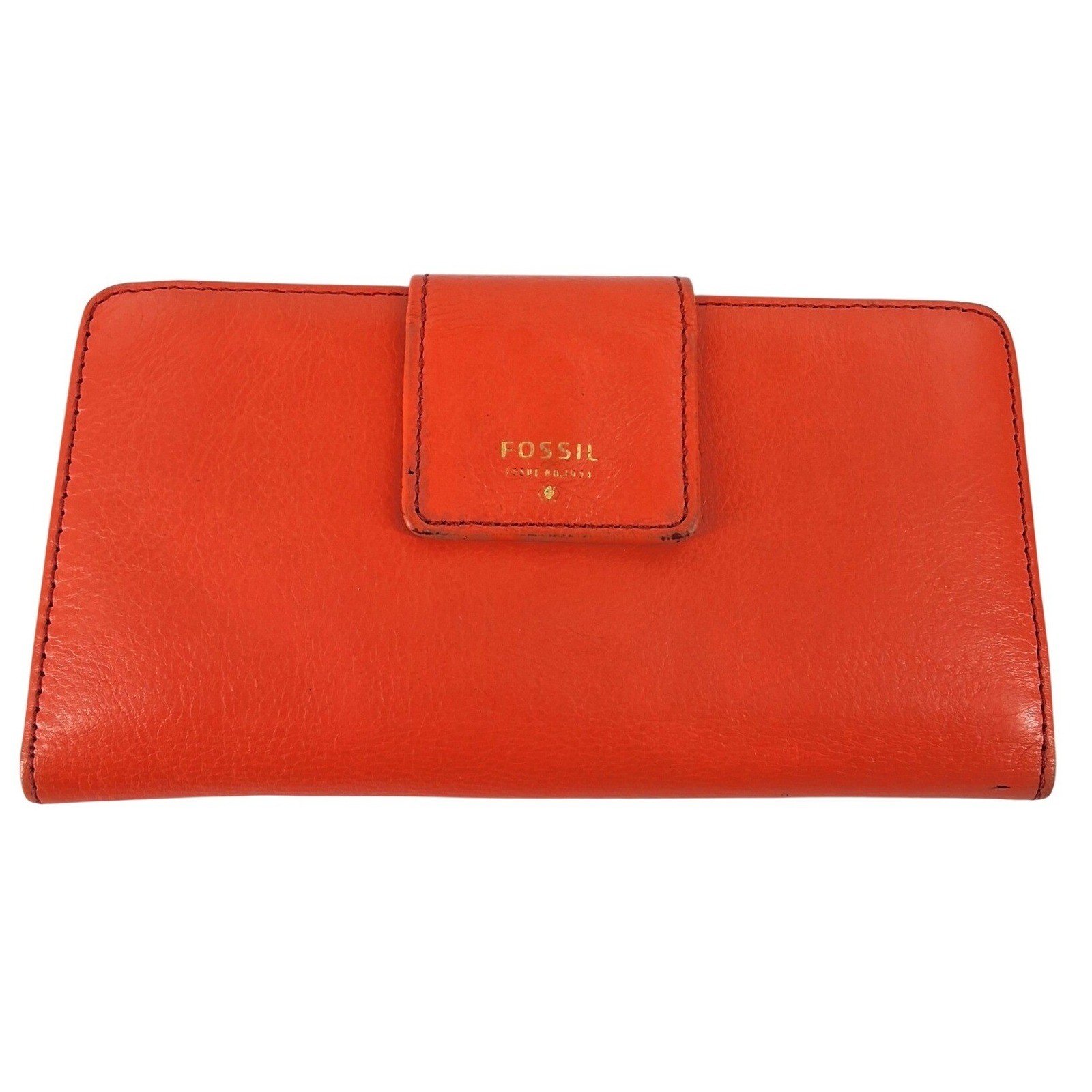 Fossil Sydney Tab Clutch Wallet Orange Leather Issue No 1954 Lavender