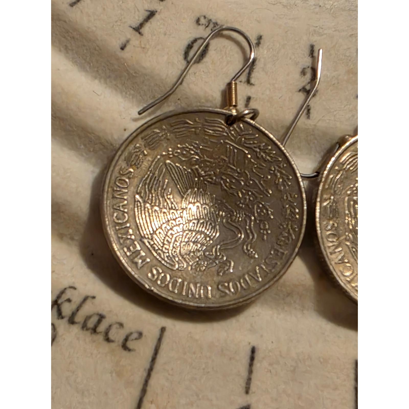 Vintage 1971 Mexico One Peso Coin Earrings Jose Maria Morelos Boho Dangle Drop - View 4