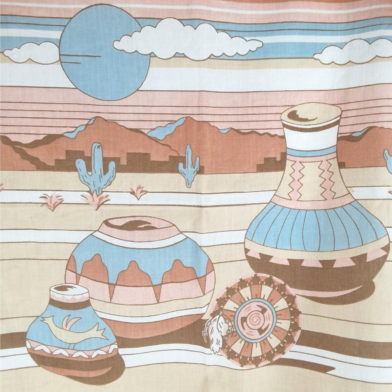 Vintage 80s Southwest Desert Landscape Bandana Pottery Cactus USA Made RN 20767