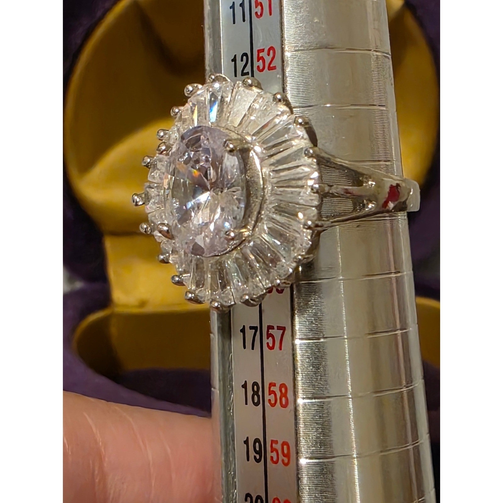 Vintage Art Deco Oval Cubic Zirconia Ballerina Halo Cocktail Ring Size 7 - View 6