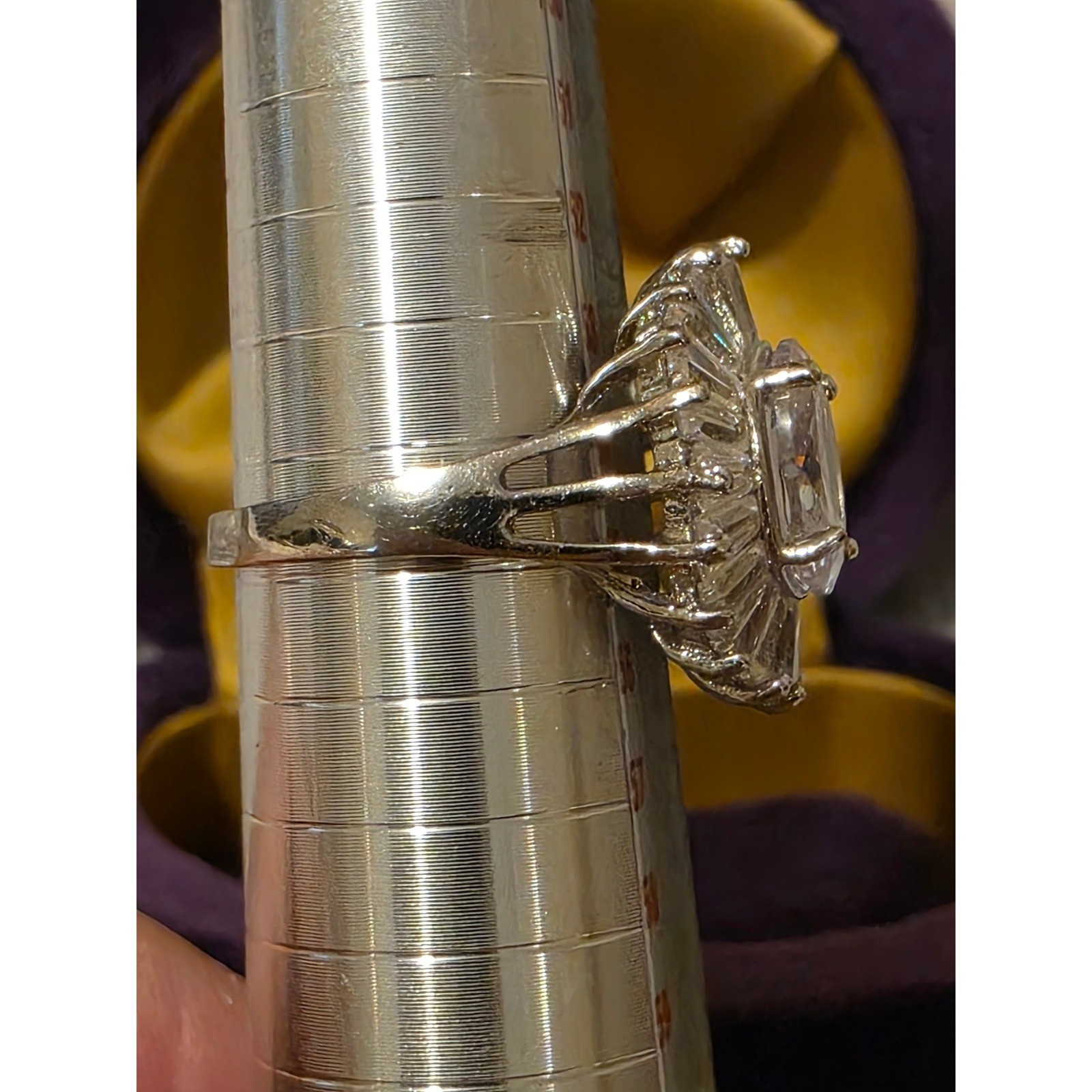 Vintage Art Deco Oval Cubic Zirconia Ballerina Halo Cocktail Ring Size 7 - View 7