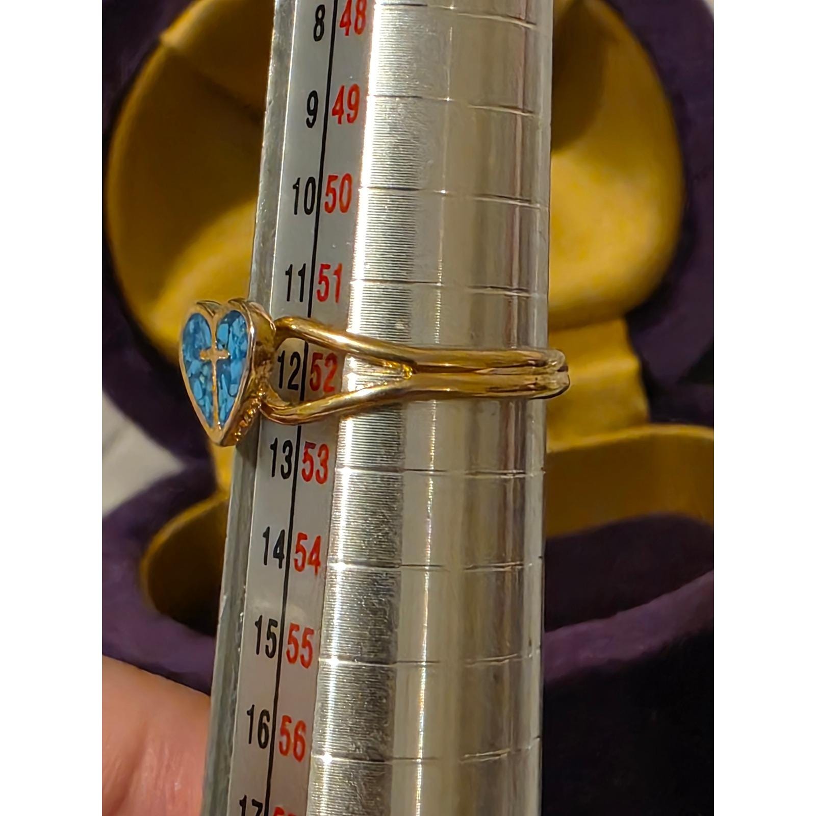 Vintage Style Gold Tone Adjustable Ring Turquoise Heart Cross Faith Jewelry - View 8
